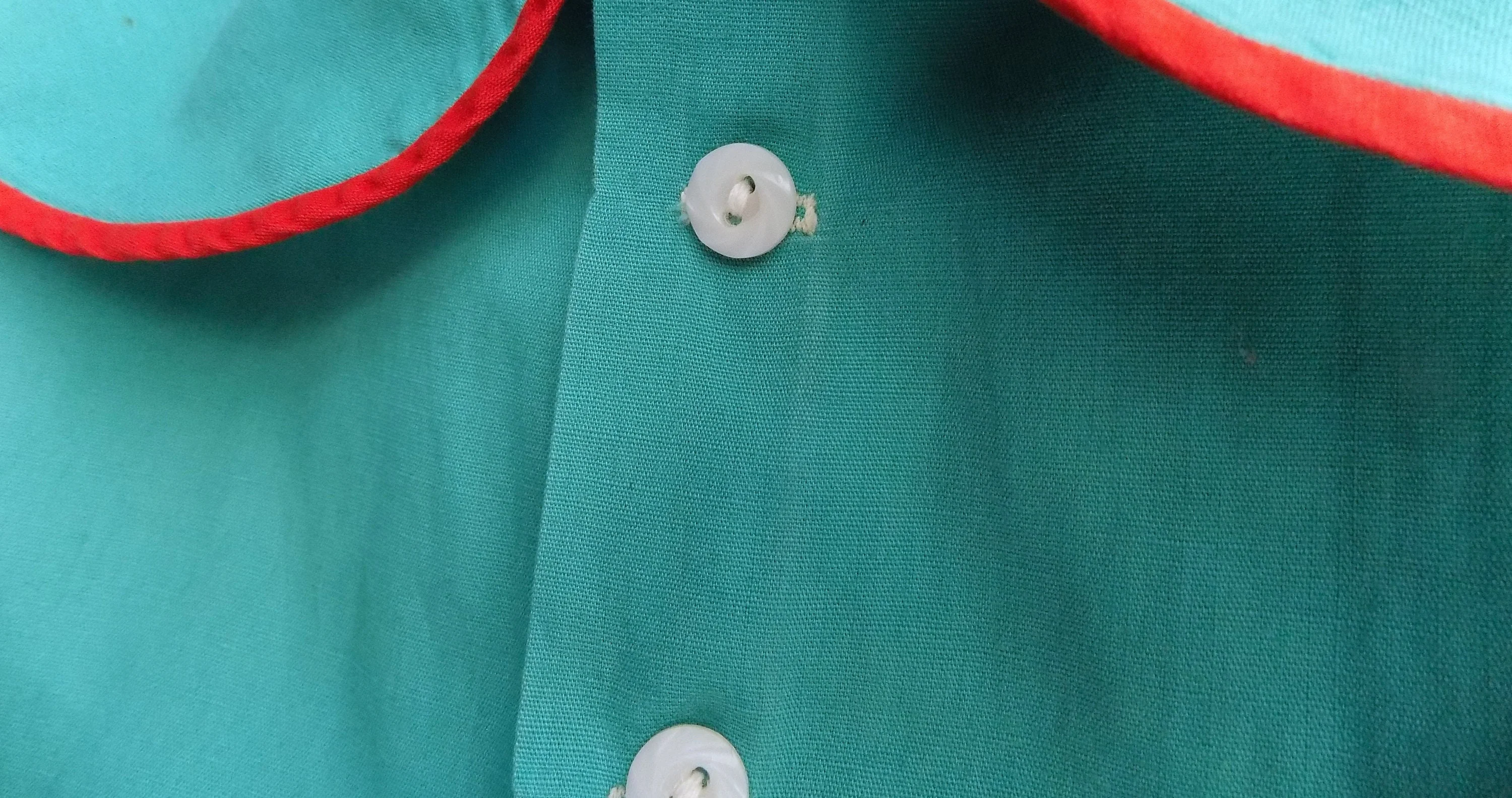 50s Original Turquoise and White with Red Accent Cotton Dress for Little Girl Atomic Lucy Doll - Image 5