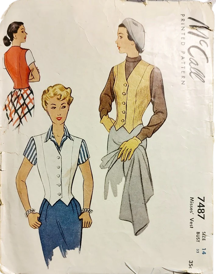 50s Original Vintage Fitted Tailored Vest Pattern B 32 By Mccalls