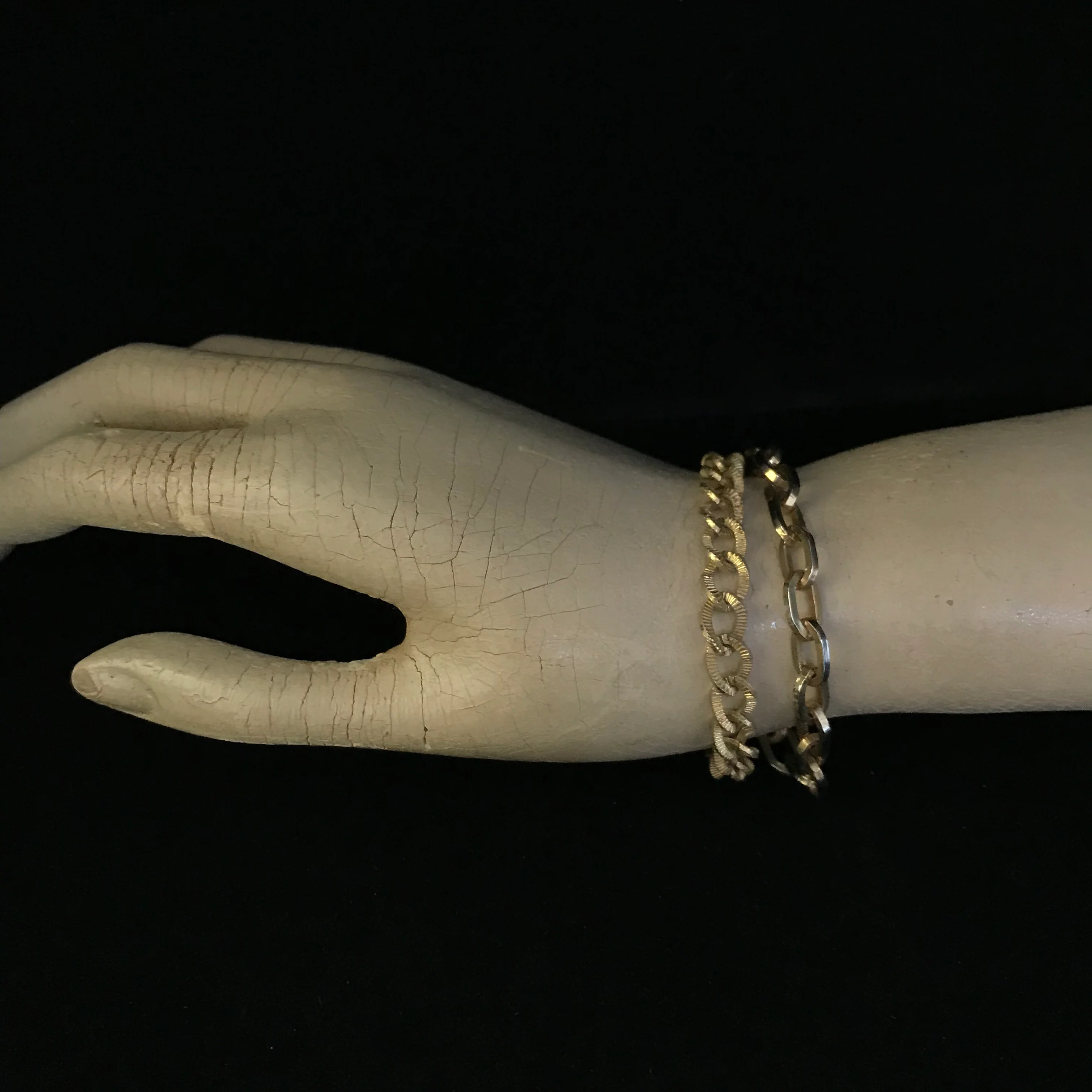 50s Pair Of Small Link Antiqued Gold Bracelets - Image 11