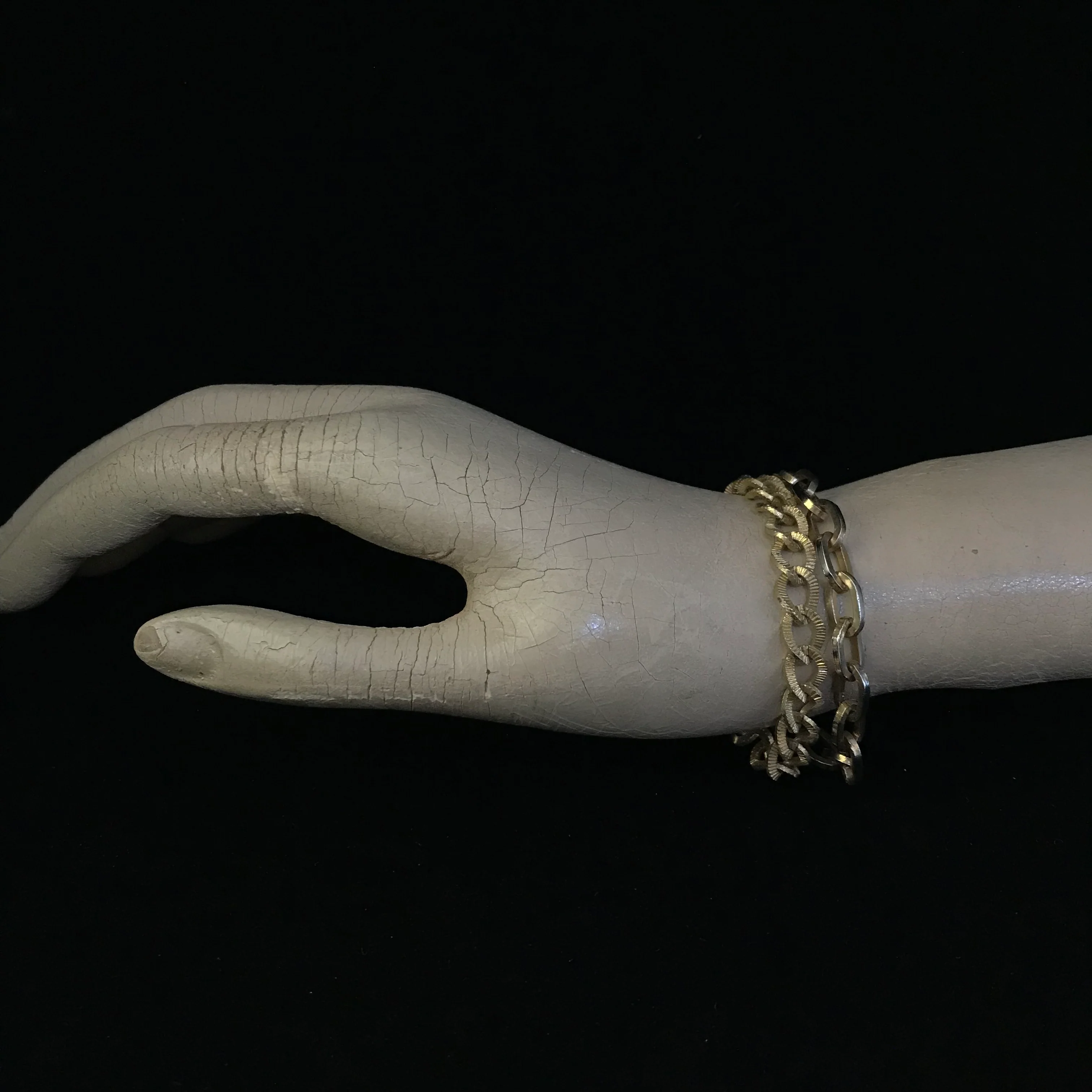 50s Pair Of Small Link Antiqued Gold Bracelets - Image 4