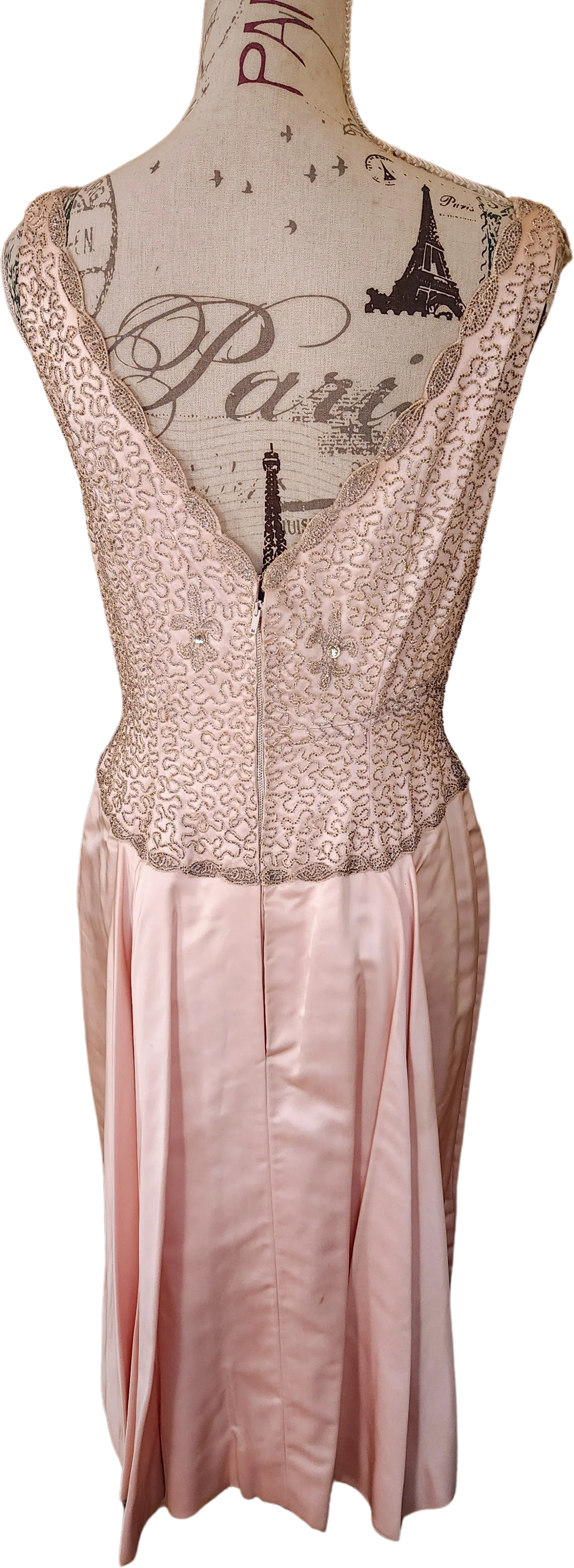 50s Pale Pink Silk Heavily Beaded Cocktail Dress - Image 2