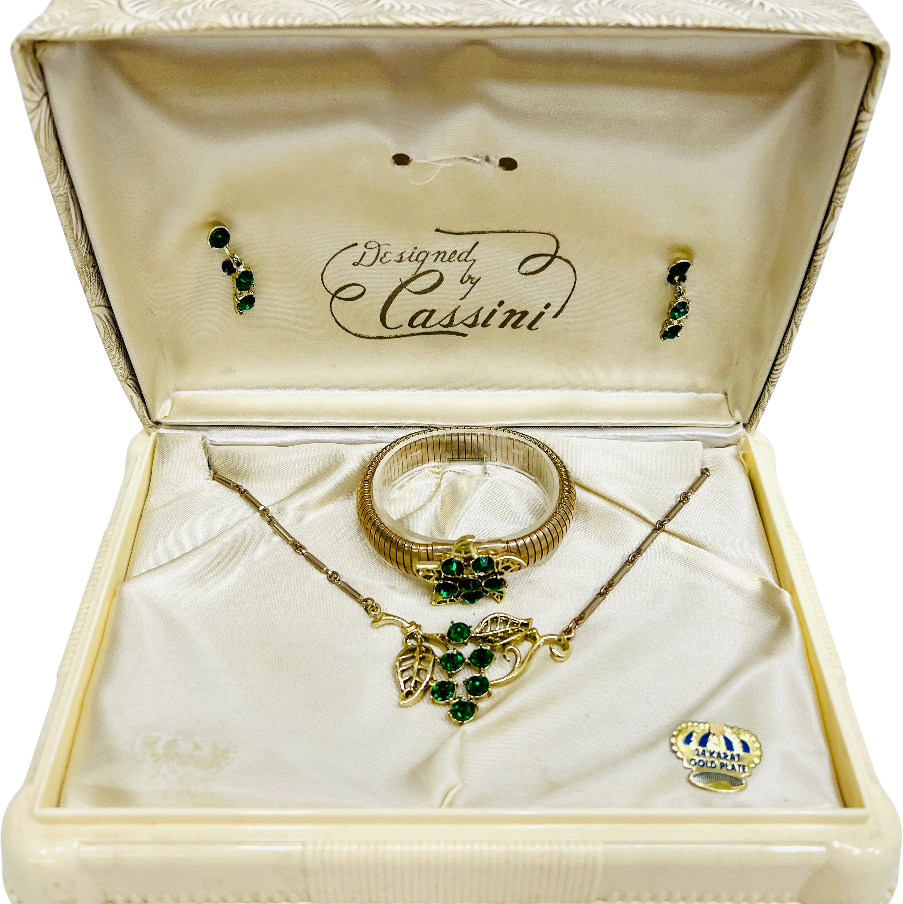 50s Parure 24k Gold Plated Choker Bracelet Earrings By Oleg Cassini