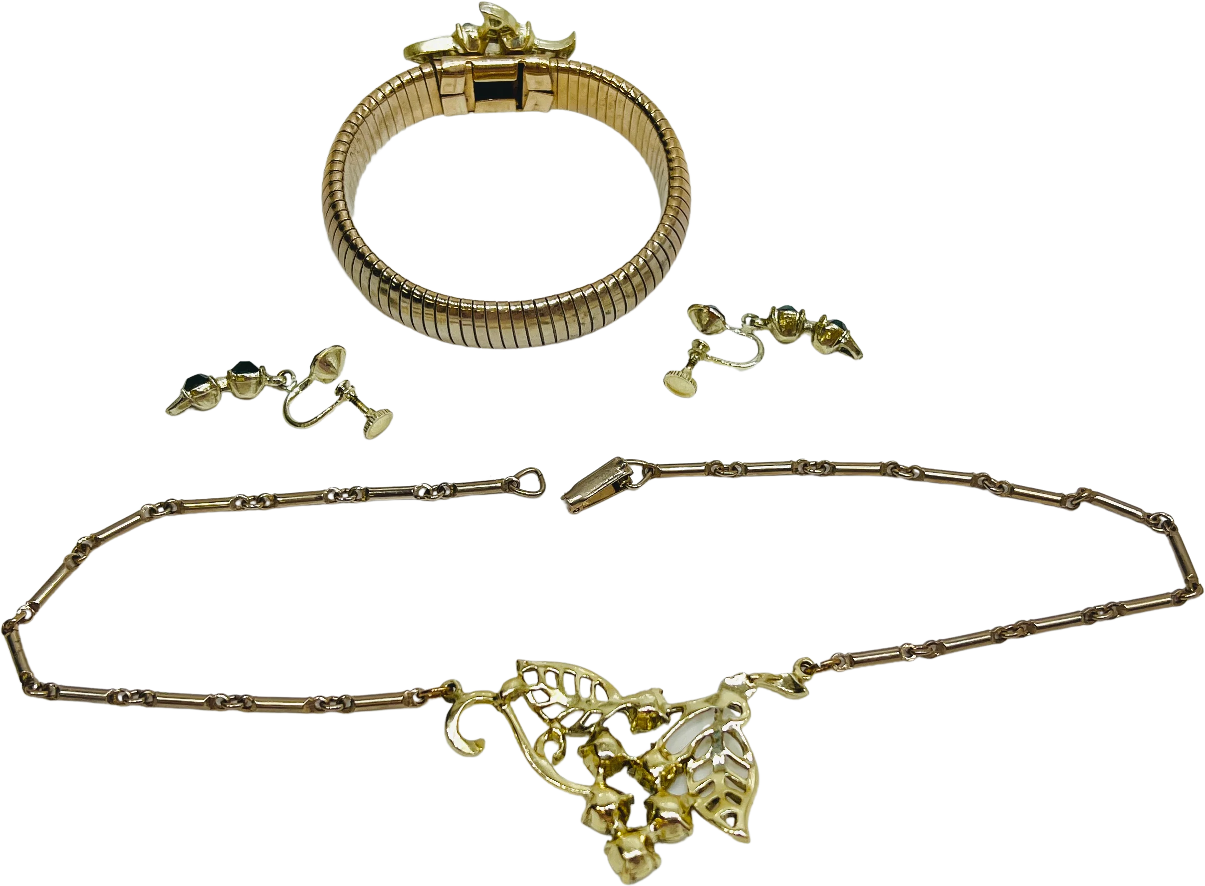 50s Parure 24k Gold Plated Choker Bracelet Earrings By Oleg Cassini - Image 2