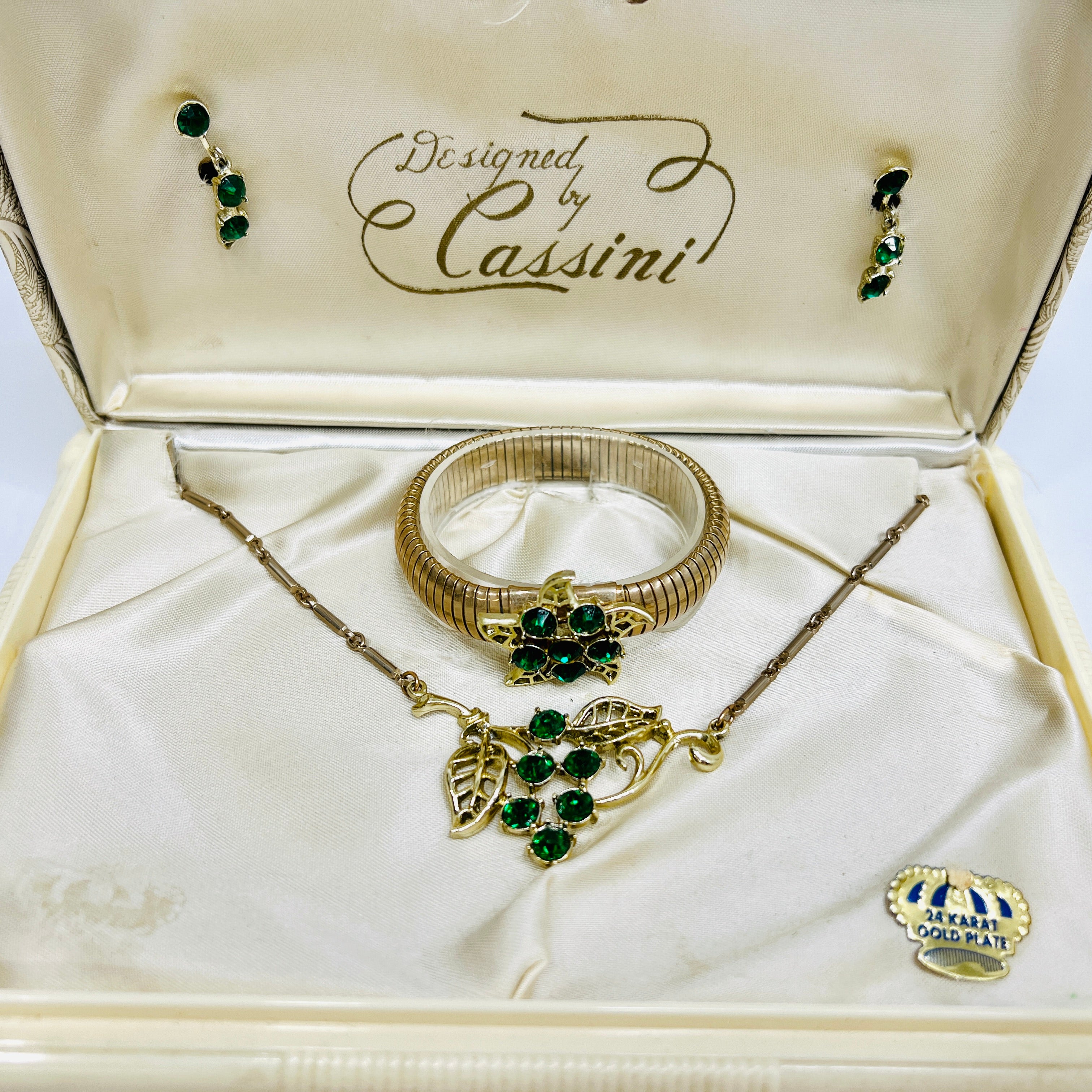 50s Parure 24k Gold Plated Choker Bracelet Earrings By Oleg Cassini - Image 3