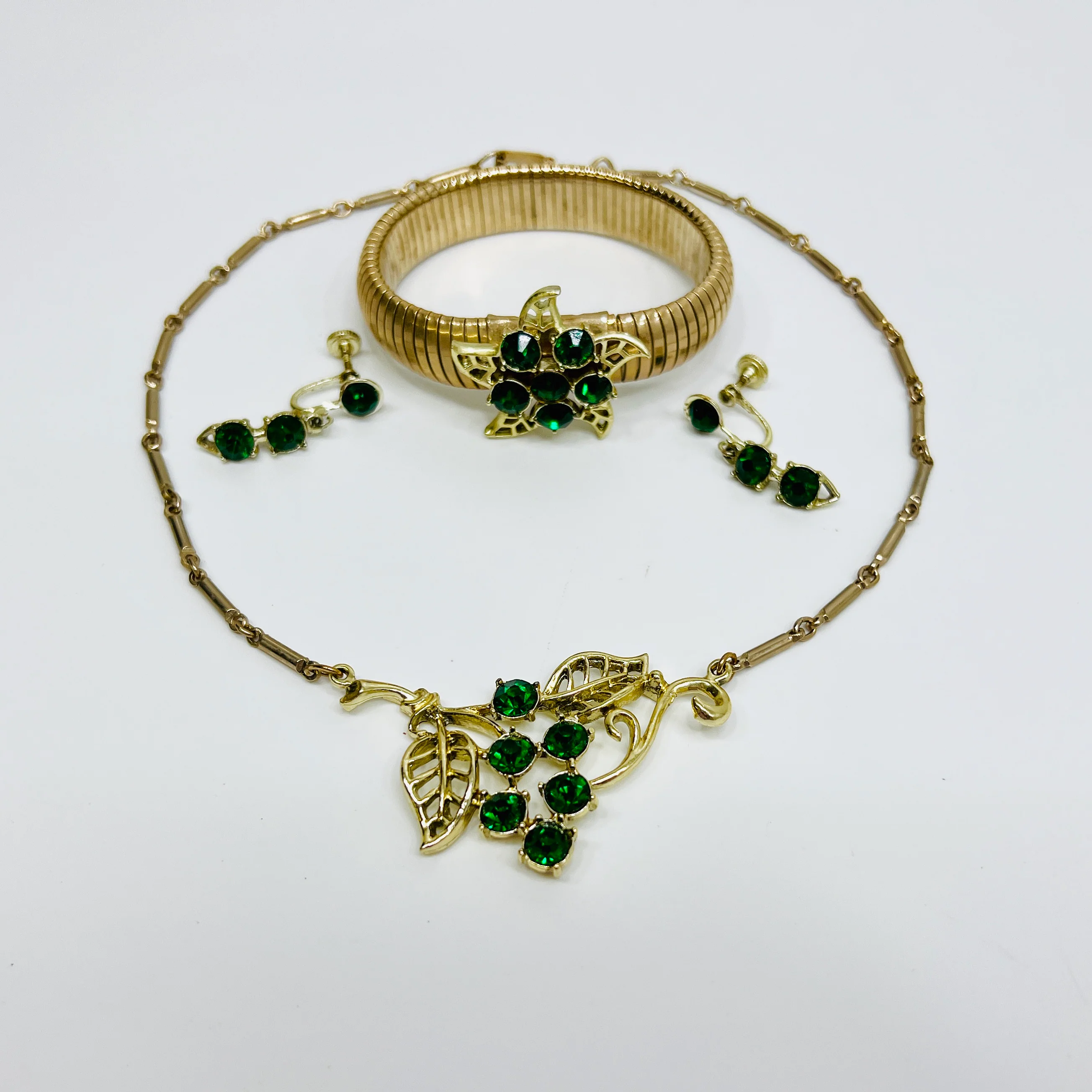 50s Parure 24k Gold Plated Choker Bracelet Earrings By Oleg Cassini - Image 6