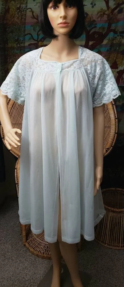 50s Pastel Blue Peignoir Robe Vintage Sheer Blue Robe, Sheer Peignoir Robe, Sexy Spring Robe, Sm/md by Lorraine - Image 2