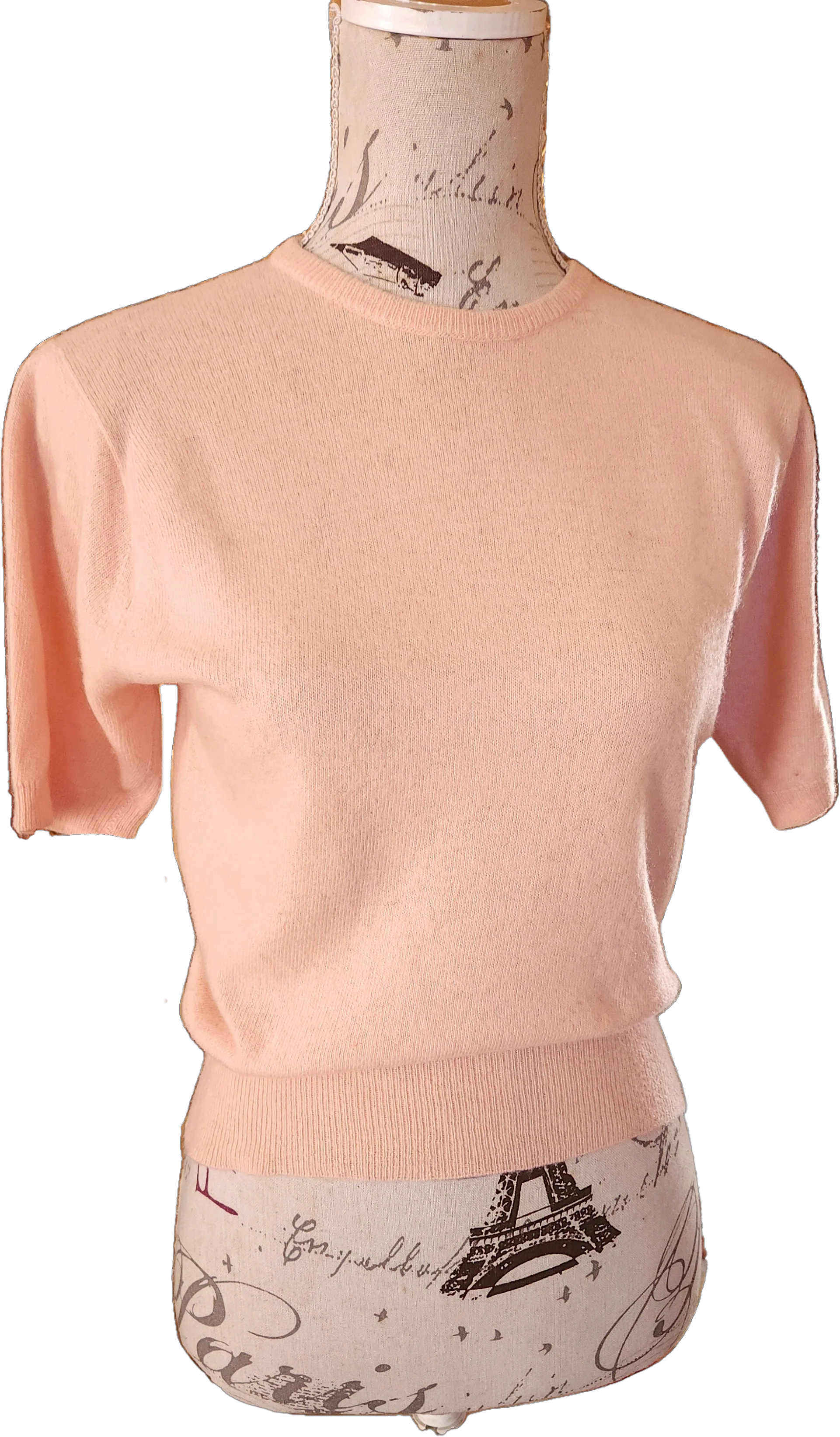 50s Peachy Pink Short Sleeve Cashmere Sweater by Teribus