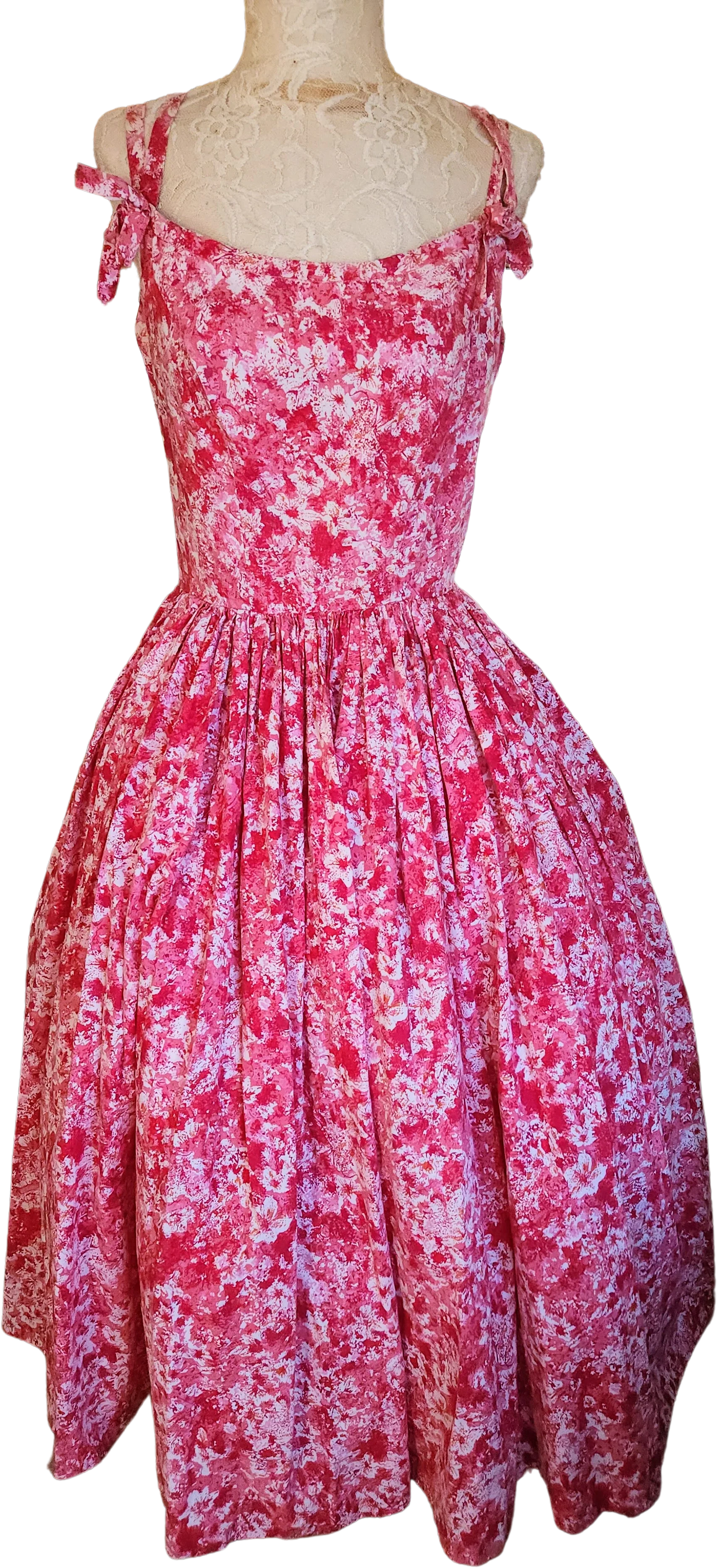 50s Pink And Red Cotton Floral Fit And Flare Sun Dress By Gilden Juniors by Jerry Gilden Spectator
