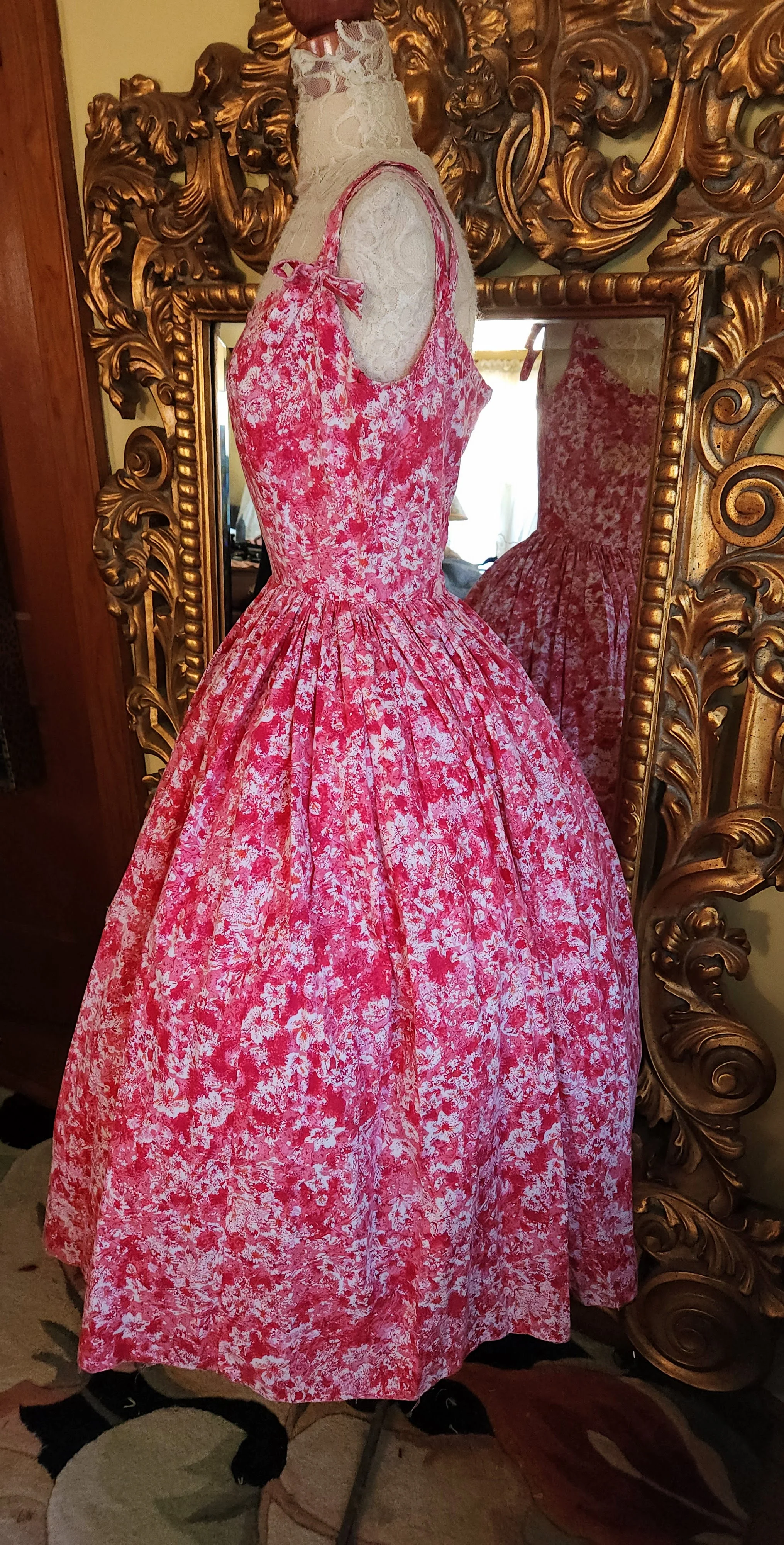 50s Pink And Red Cotton Floral Fit And Flare Sun Dress By Gilden Juniors by Jerry Gilden Spectator - Image 3