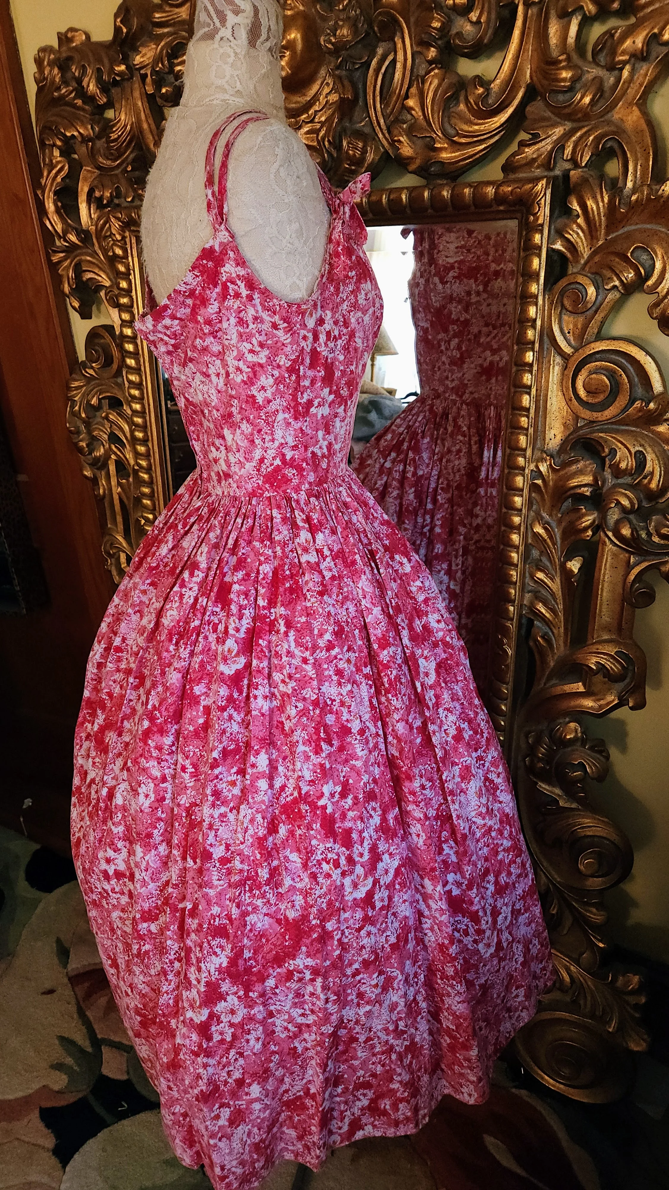 50s Pink And Red Cotton Floral Fit And Flare Sun Dress By Gilden Juniors by Jerry Gilden Spectator - Image 4