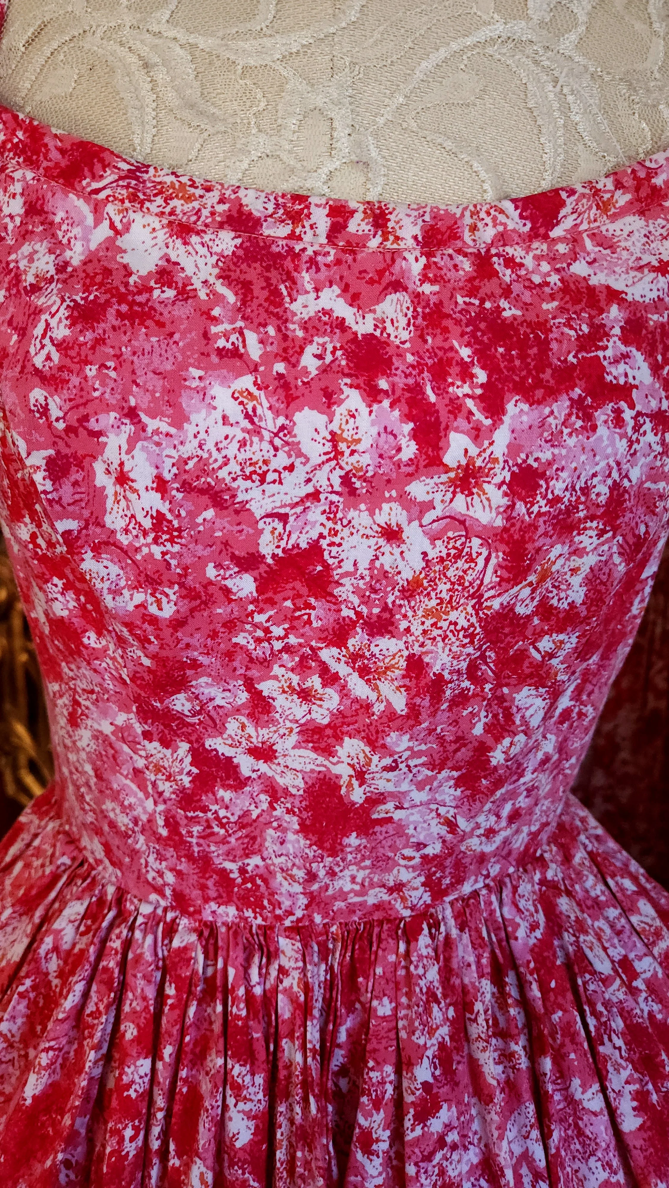 50s Pink And Red Cotton Floral Fit And Flare Sun Dress By Gilden Juniors by Jerry Gilden Spectator - Image 5