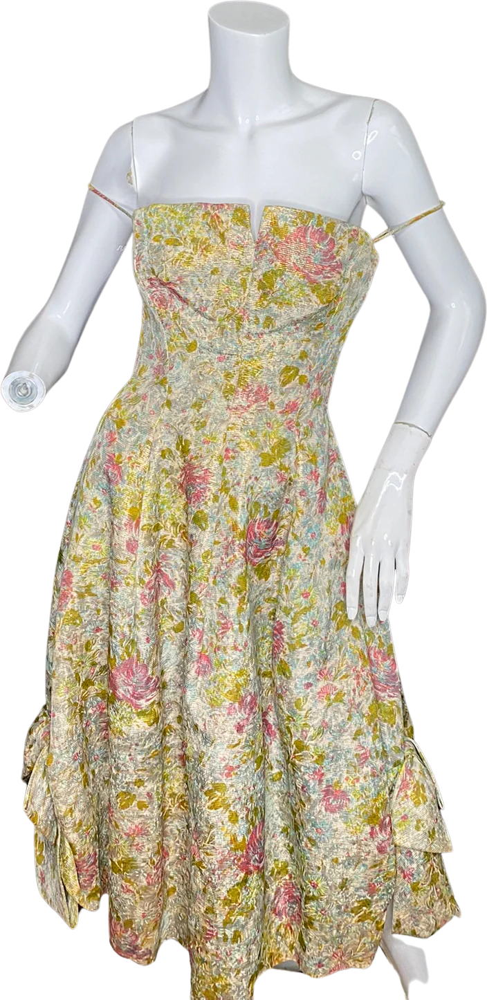 50s Pink Green Blue Gold Julius Garfinckel Dress By Debutante