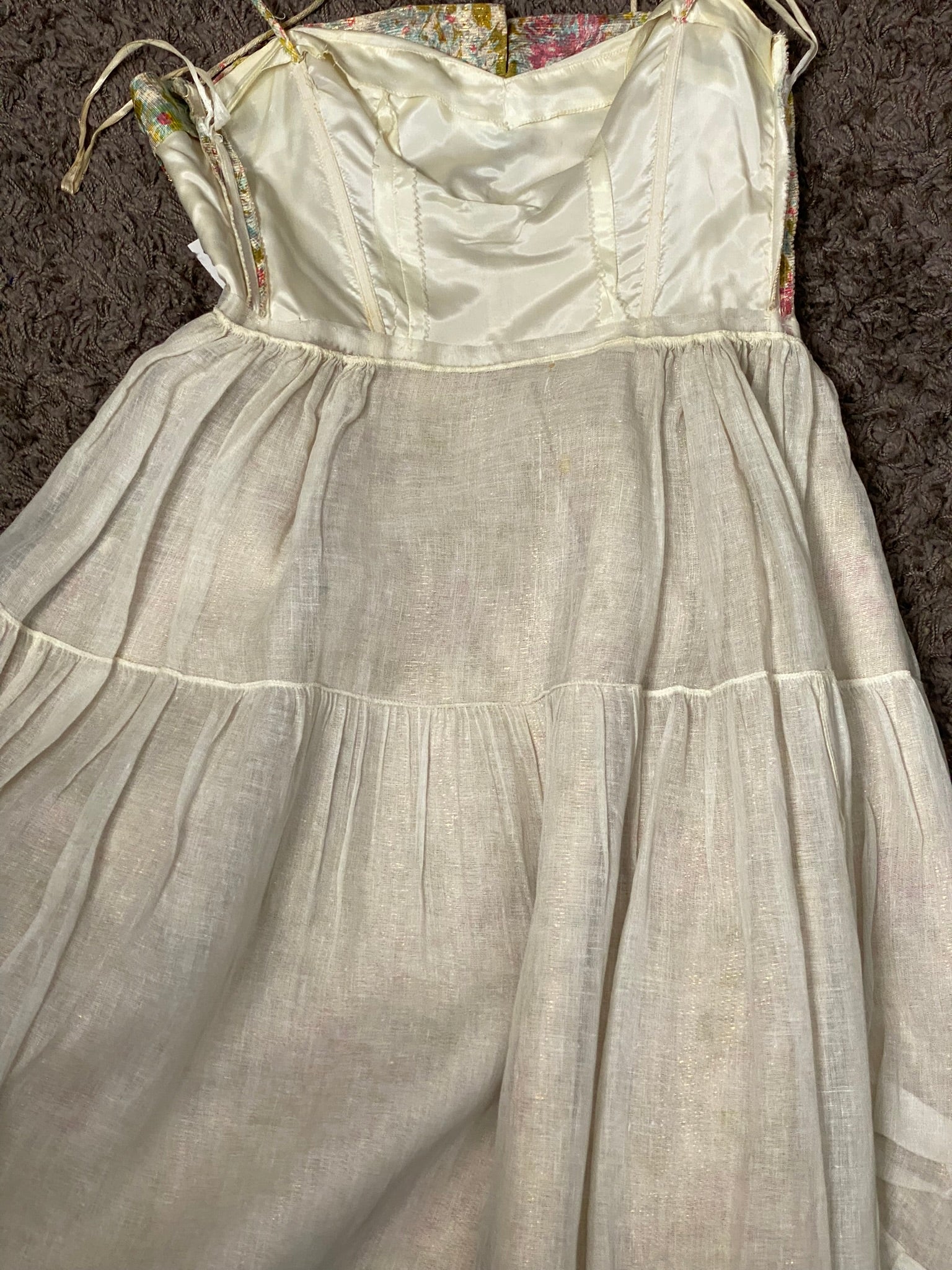 50s Pink Green Blue Gold Julius Garfinckel Dress By Debutante - Image 10