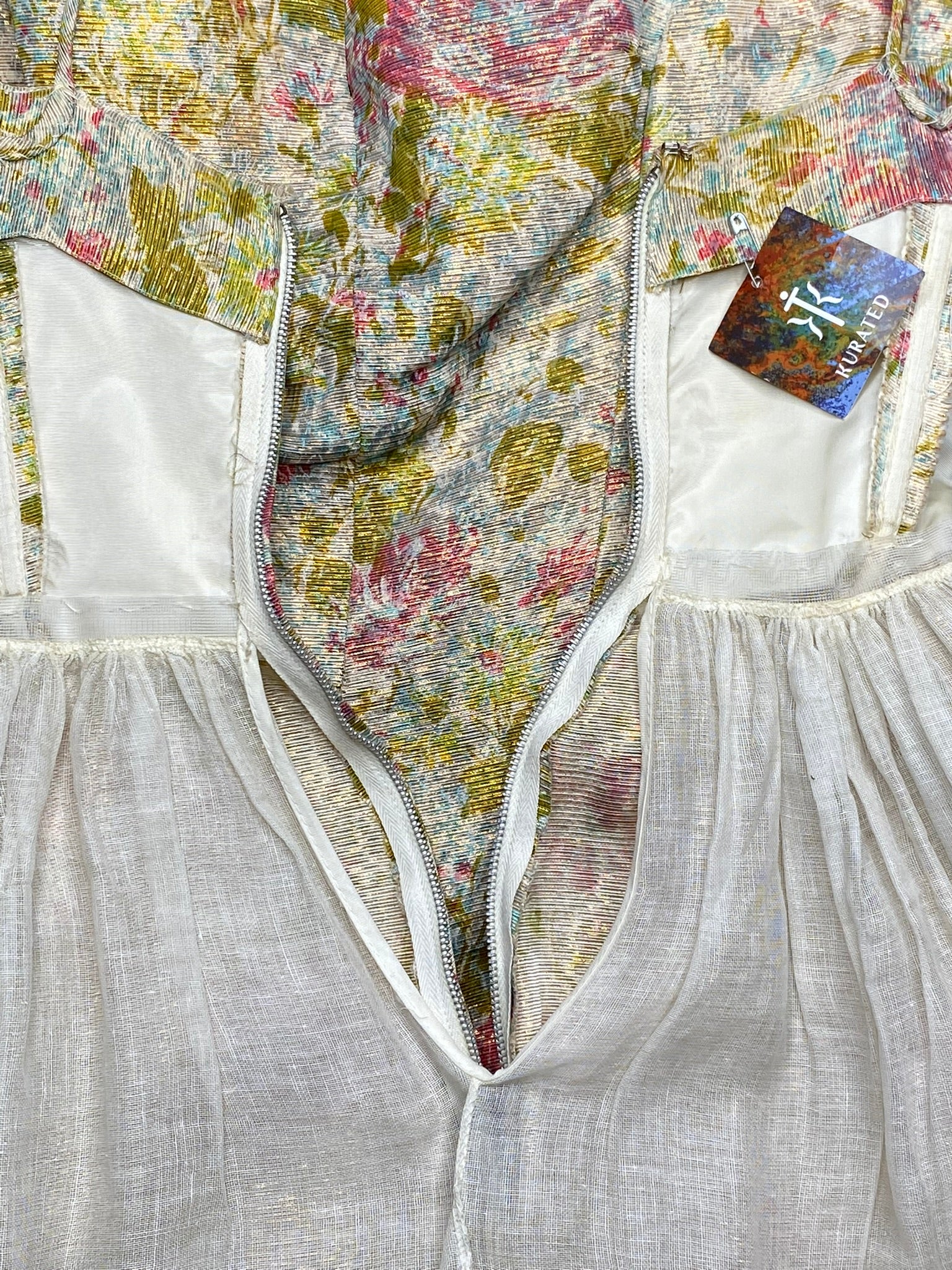 50s Pink Green Blue Gold Julius Garfinckel Dress By Debutante - Image 11