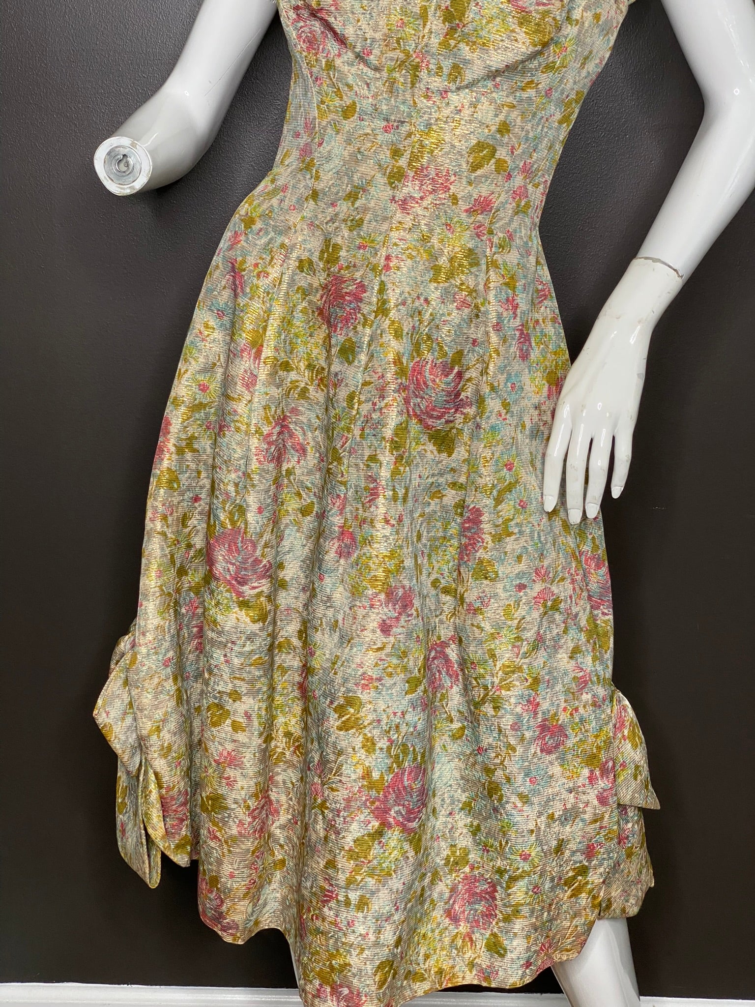 50s Pink Green Blue Gold Julius Garfinckel Dress By Debutante - Image 3