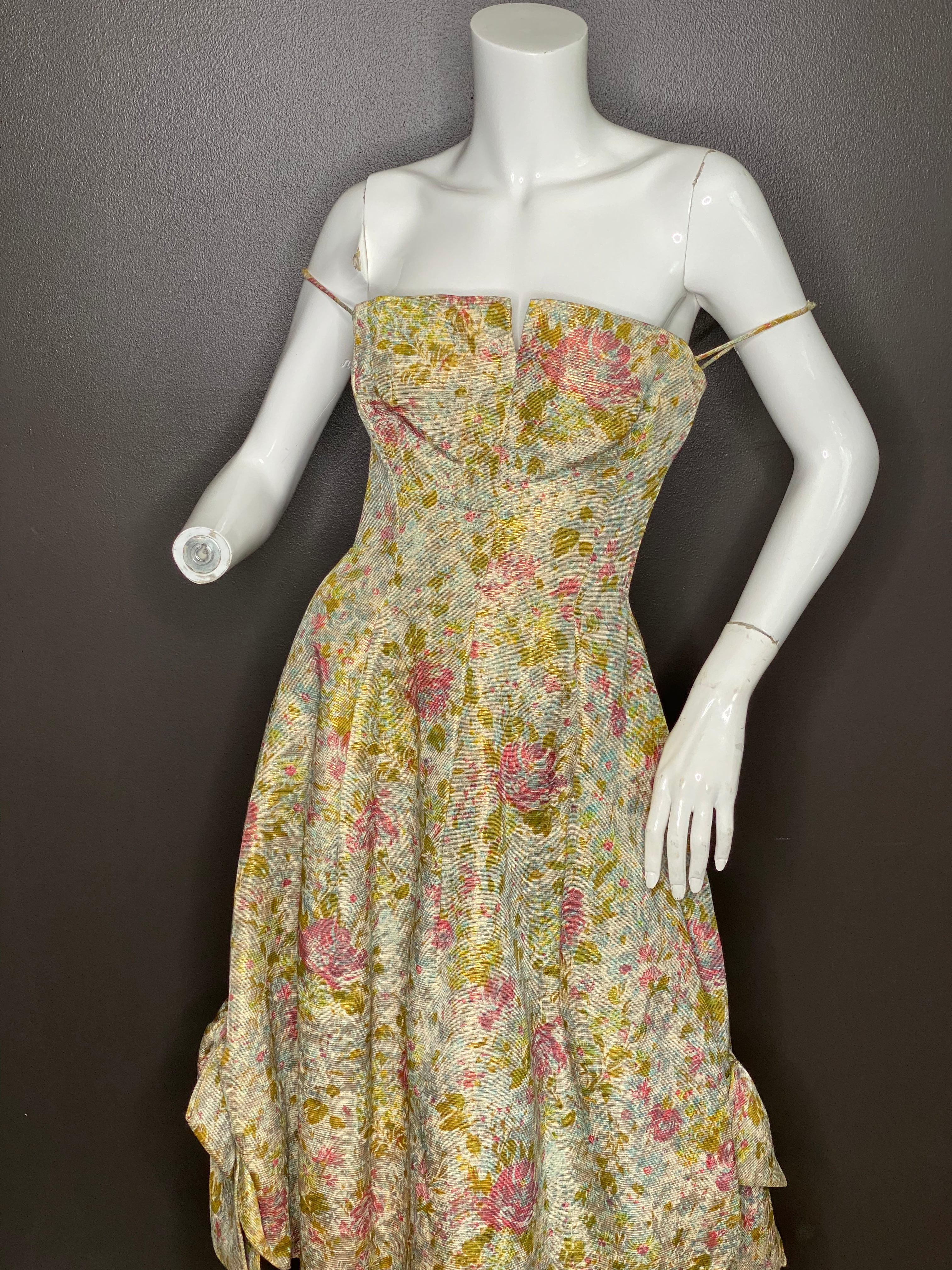 50s Pink Green Blue Gold Julius Garfinckel Dress By Debutante - Image 4