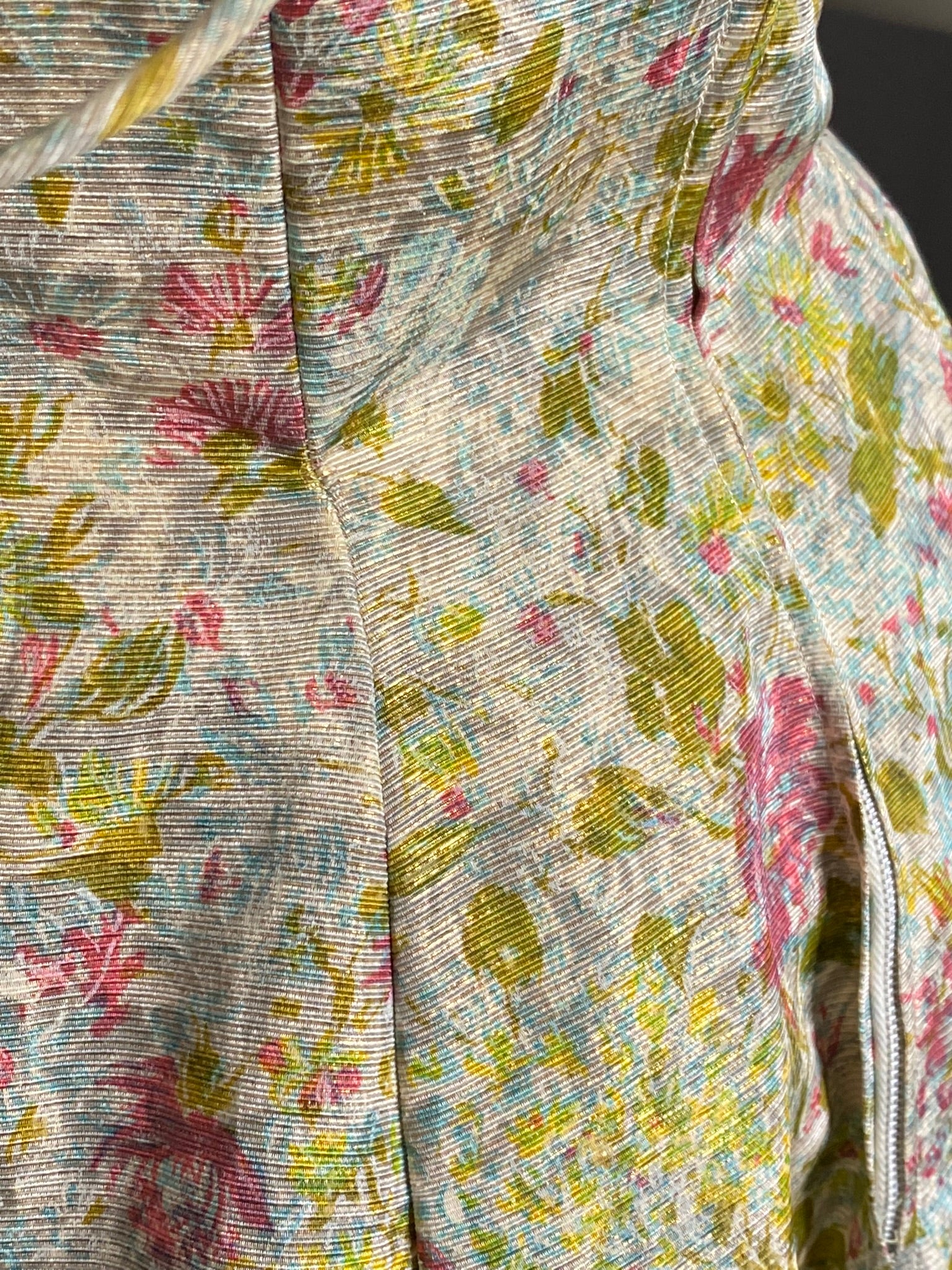 50s Pink Green Blue Gold Julius Garfinckel Dress By Debutante - Image 6