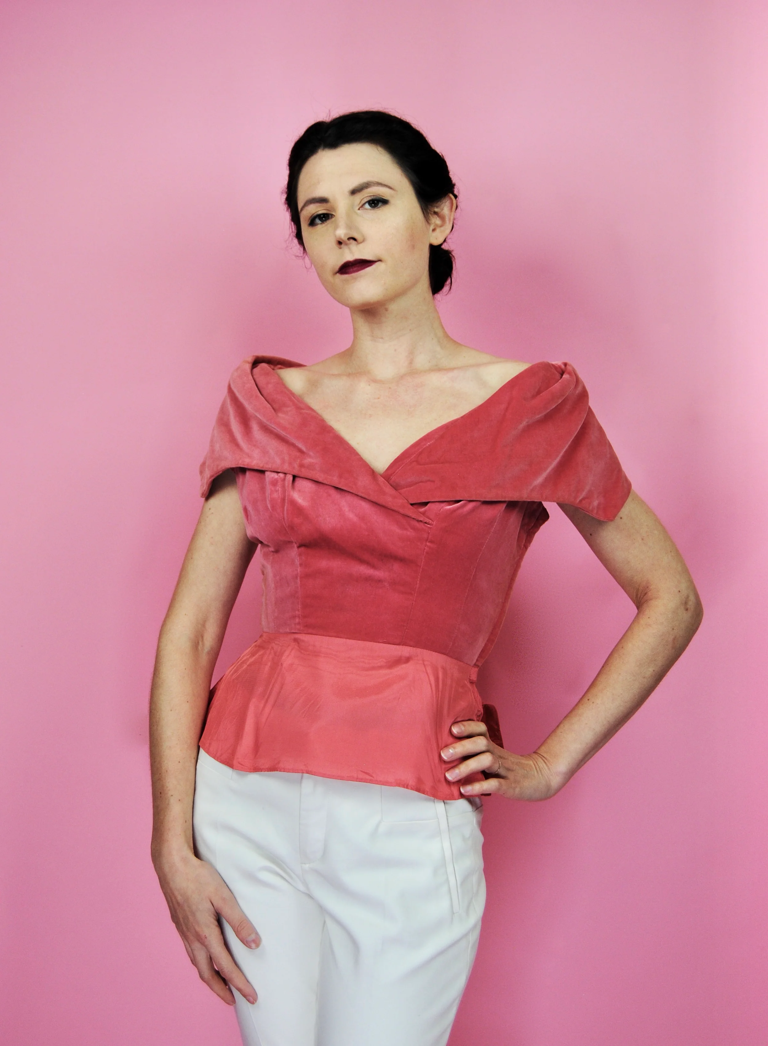 50s Pink Velvet Party Top By Deru - Image 6
