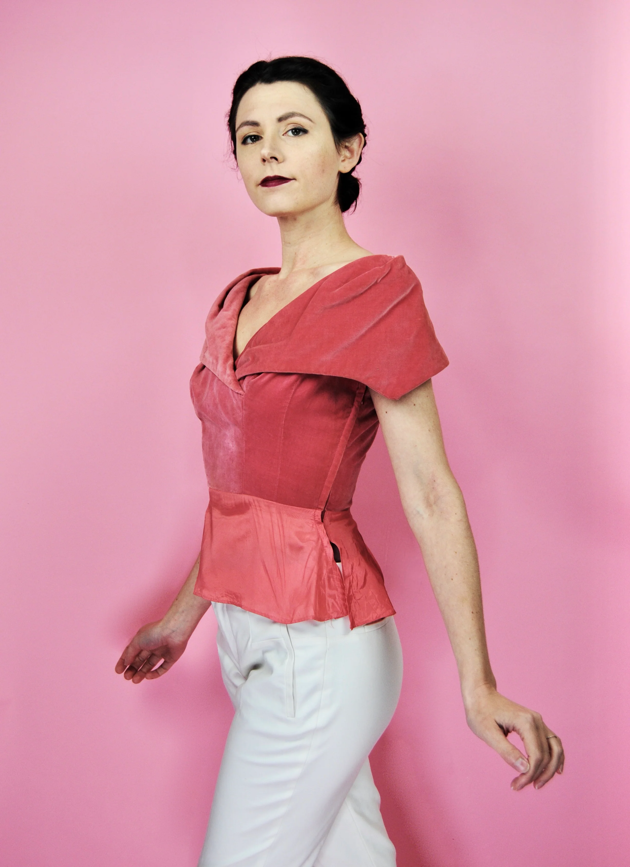 50s Pink Velvet Party Top By Deru - Image 7