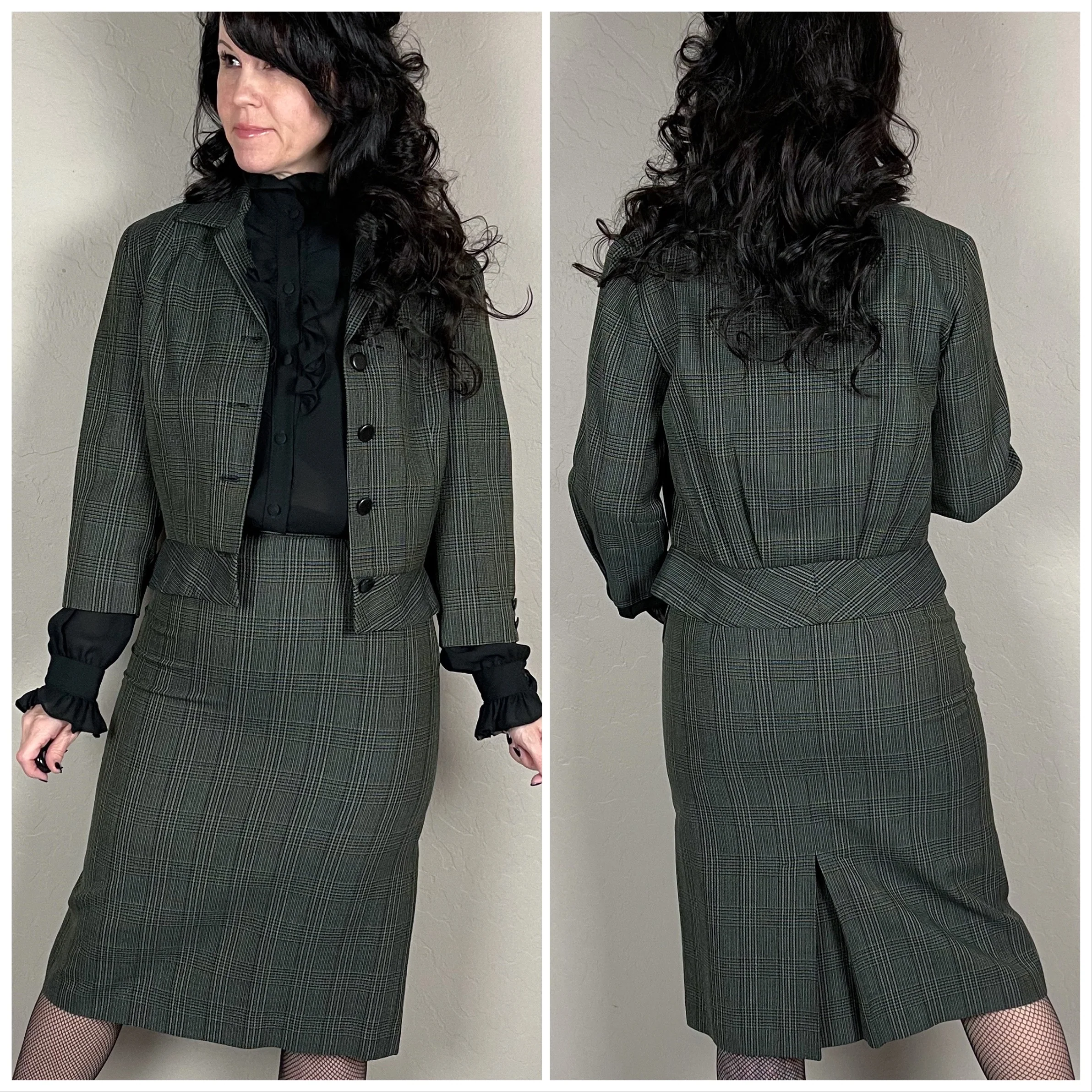 50s Plaid Two Piece Wool Jacket And Skirt Set By Tan Jay - Image 4