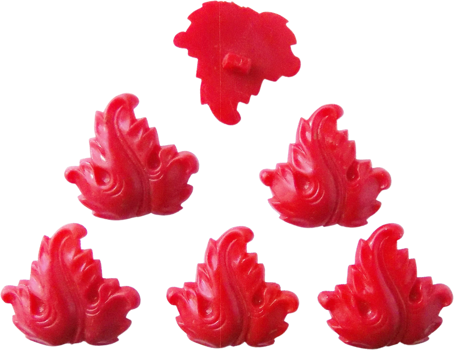 50s Plastic Novelty Red Leaf Buttons Vintage Sewing Dolls Plastic