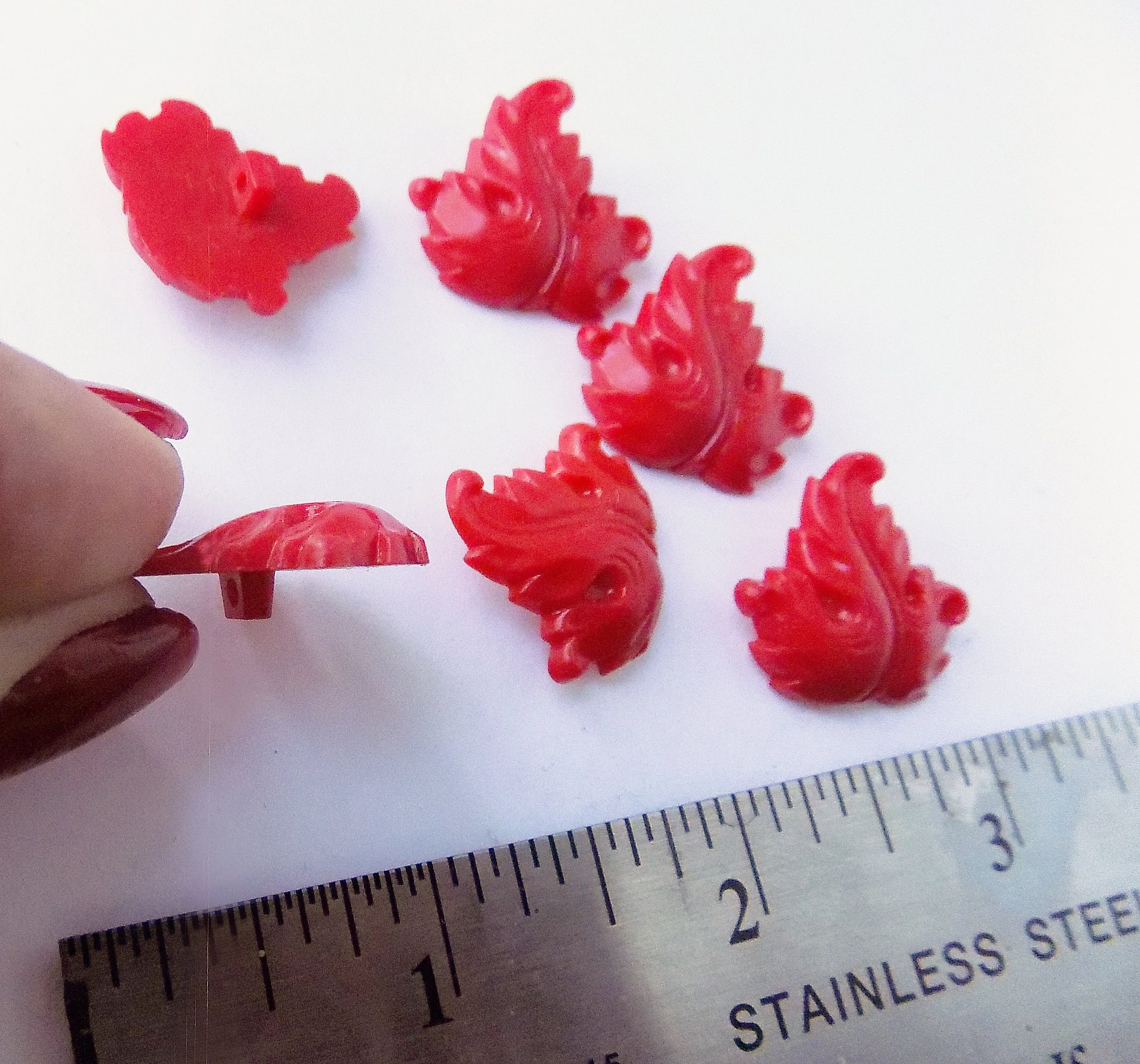 50s Plastic Novelty Red Leaf Buttons Vintage Sewing Dolls Plastic - Image 2