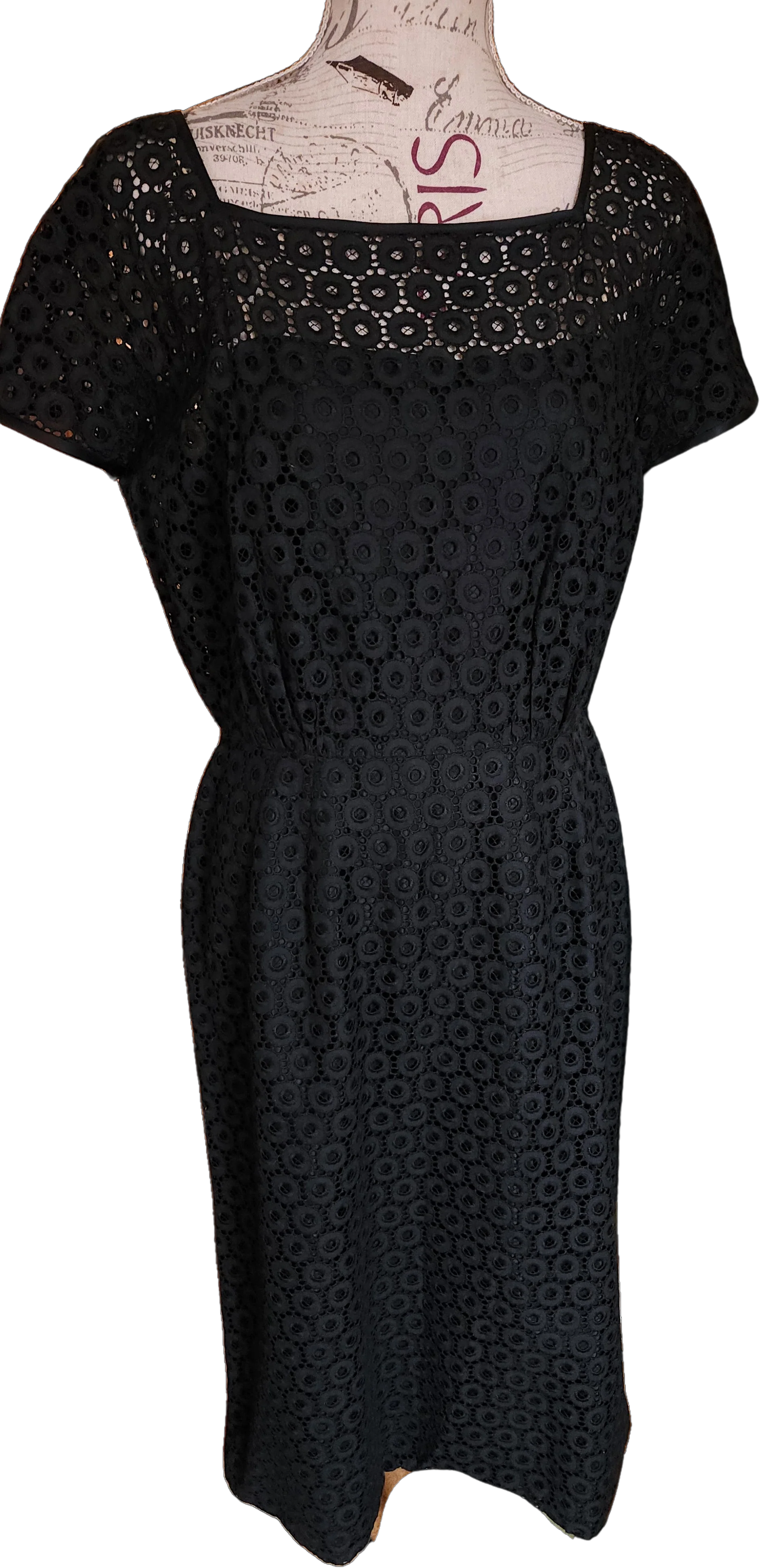 50s Plus Size Black Eyelet Wiggle Dress By Andrew Arkin