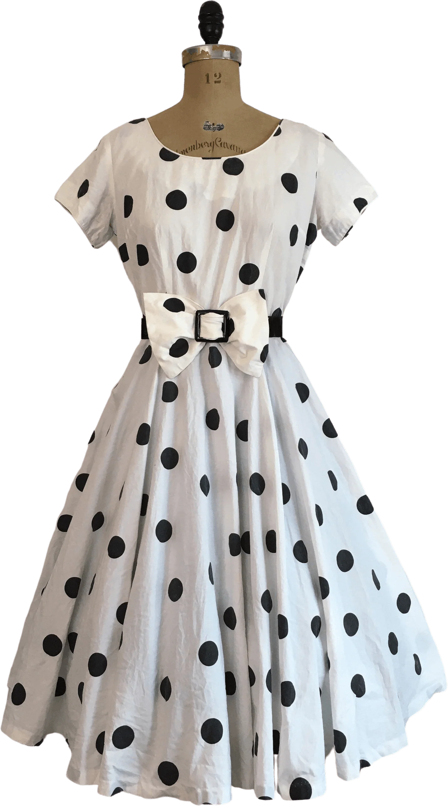 50's Polka Dot Print Black And White Circle Skirt Dress