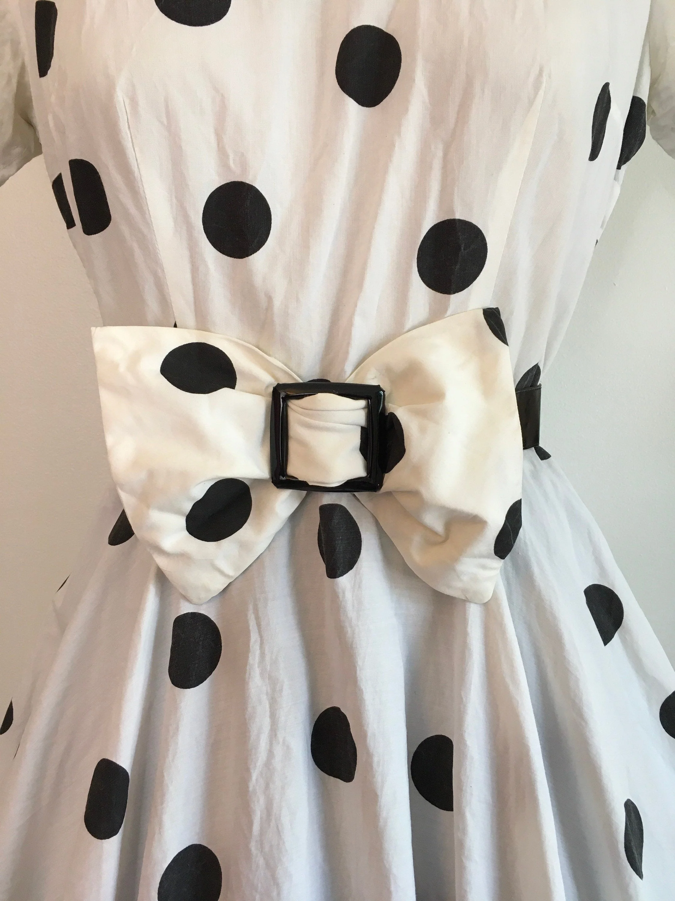 50's Polka Dot Print Black And White Circle Skirt Dress - Image 5