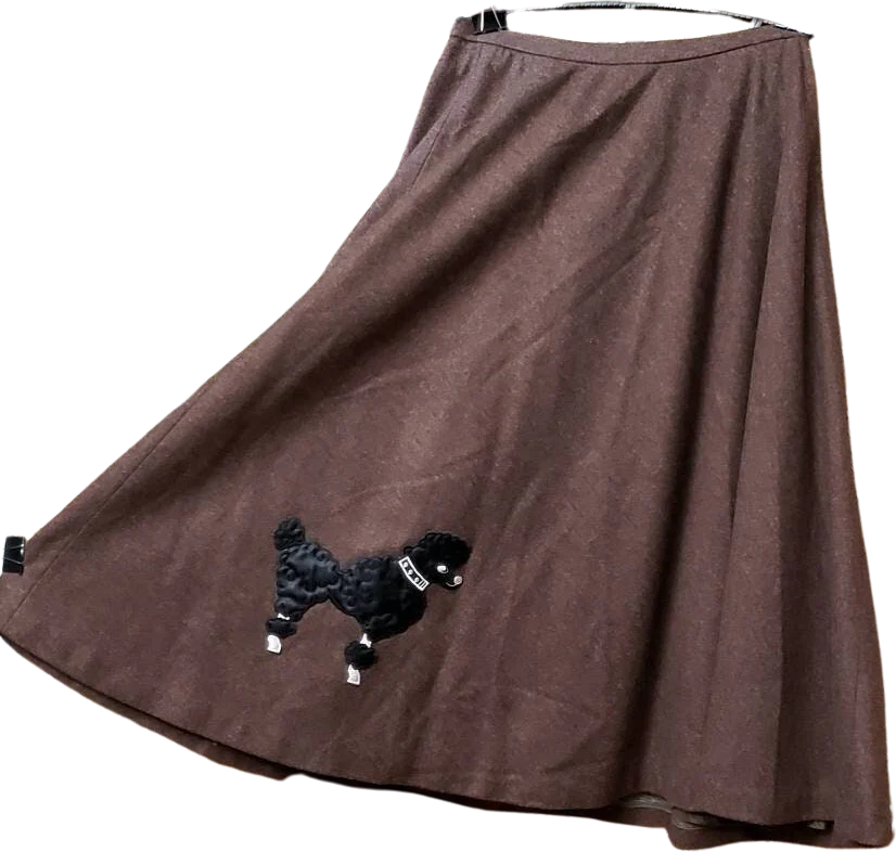 50s Poodle Skirt Juniors Brown Felt Poodle Skirt with Applique Black Poodle, Xs/sm