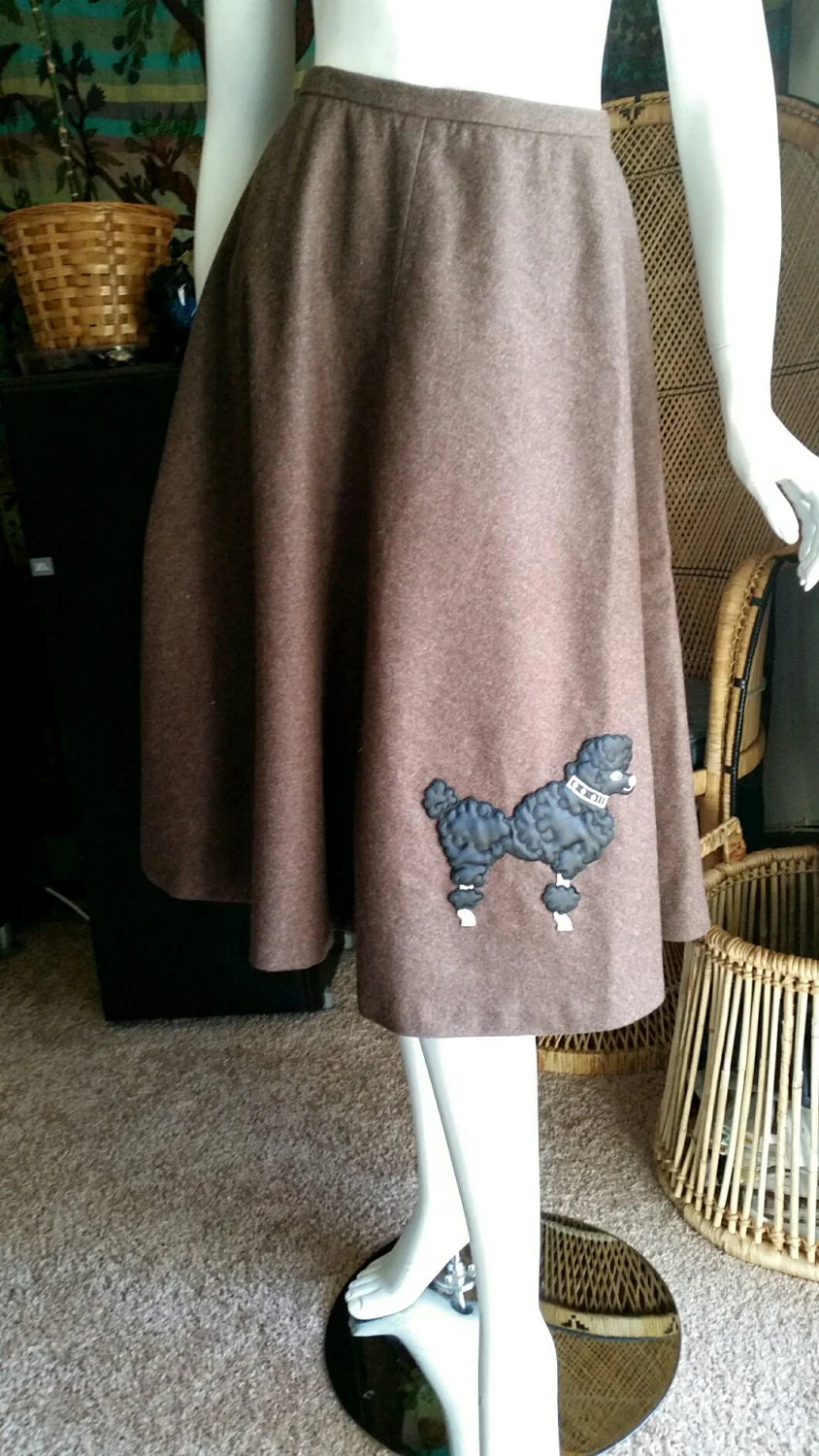 50s Poodle Skirt Juniors Brown Felt Poodle Skirt with Applique Black Poodle, Xs/sm - Image 6