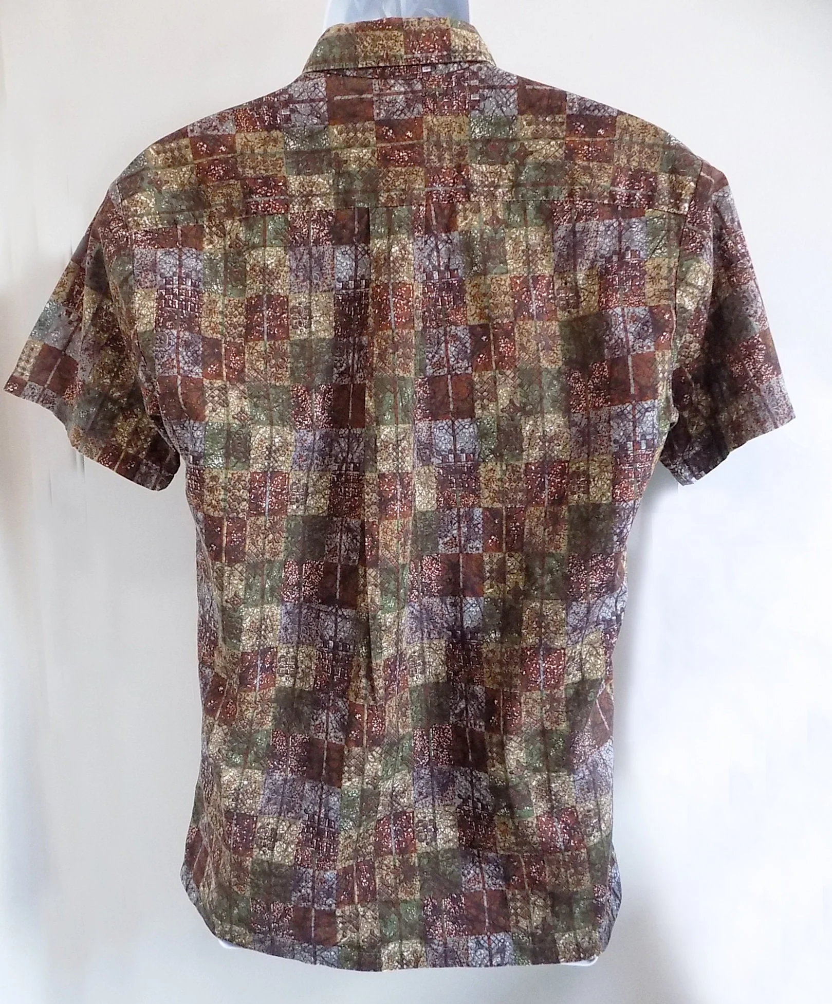 50s Print (fake Batik) Cotton Short Sleeved Shirt Button Down Collar Da Vinci of California Atomic Summer Made In The Usa - Image 6