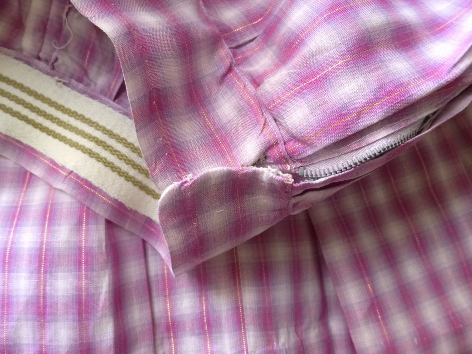 50s Purple and White Box Pleat Cotton Plaid Skirt School Girl Office Stage Tv - Image 2