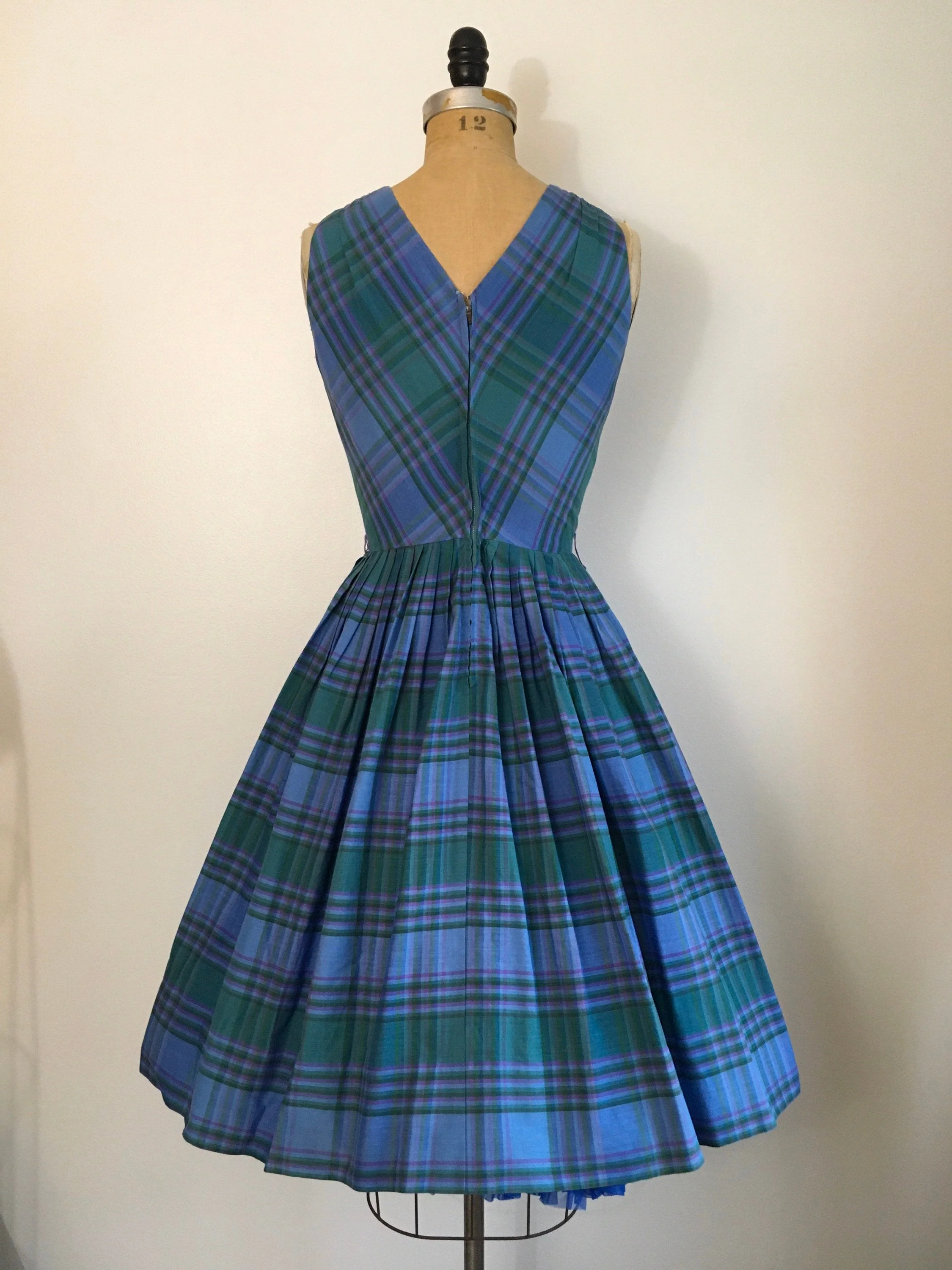 50's Purple Green and Blue Plaid Sundress Dress - Image 2