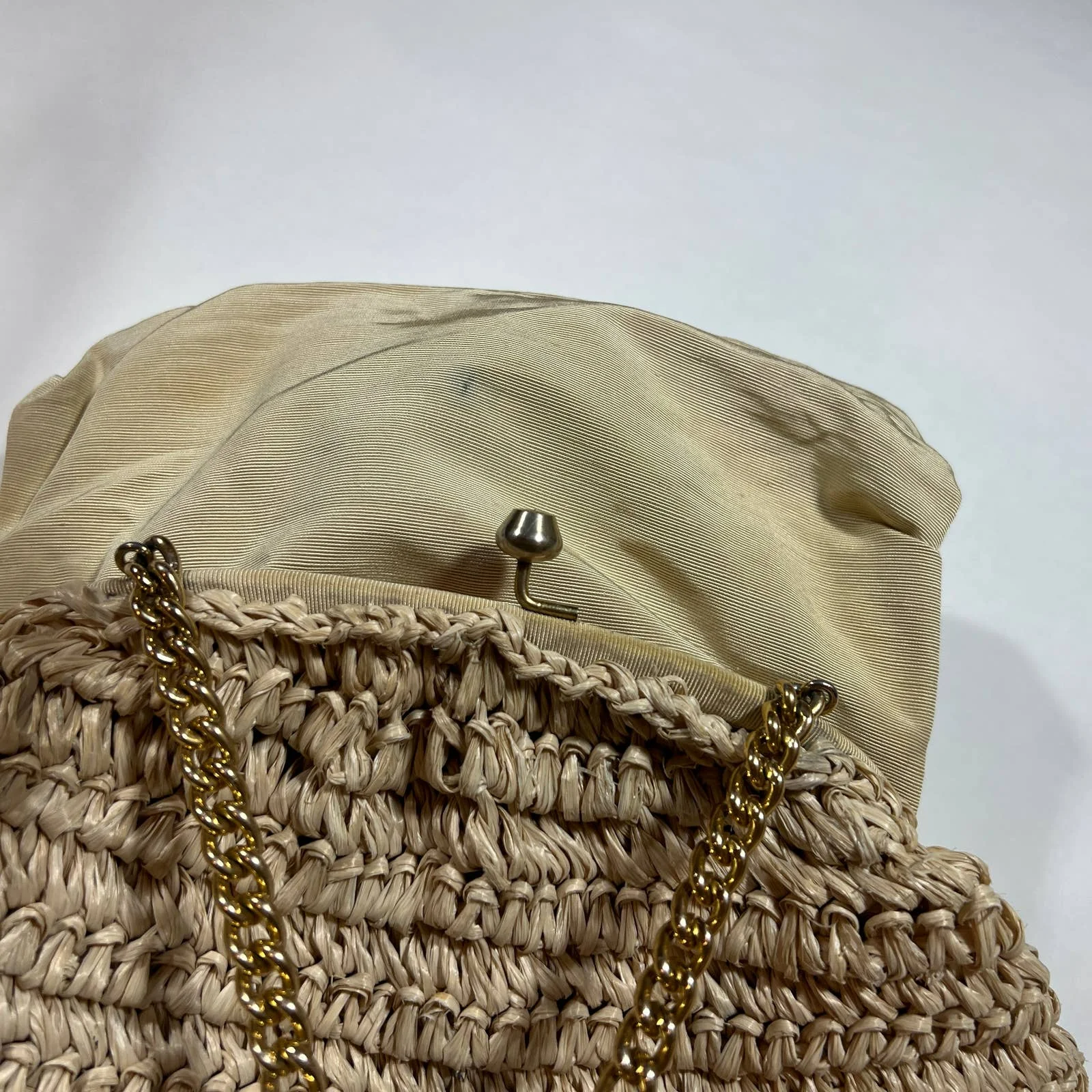 50s Raffia Purse Kiss Clasp With Chain Handle Italy By Jana - Image 6