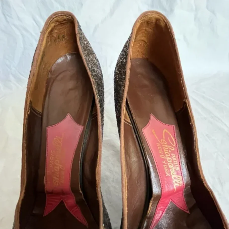 50s Rare Brown Sequin Foil Heels 8.5 A By Schiaparelli - Image 11