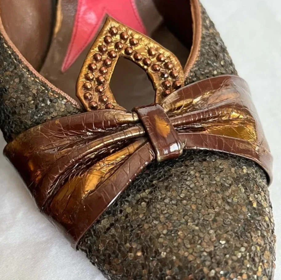 50s Rare Brown Sequin Foil Heels 8.5 A By Schiaparelli - Image 5