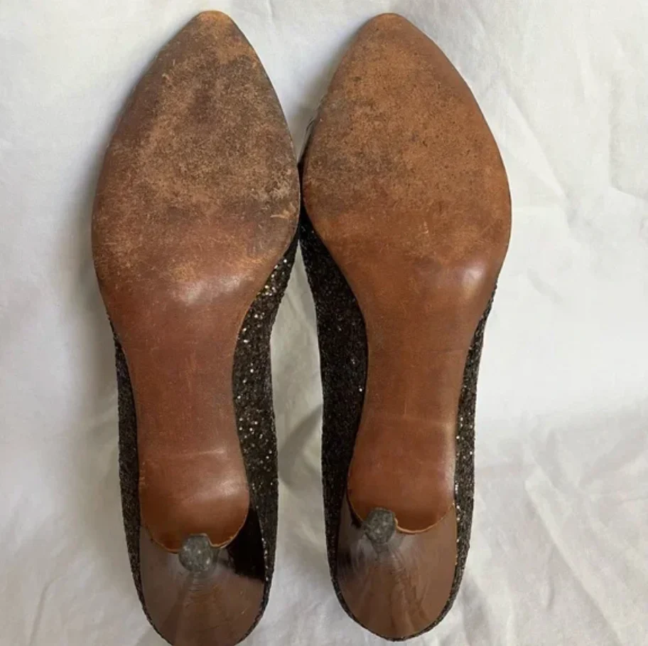 50s Rare Brown Sequin Foil Heels 8.5 A By Schiaparelli - Image 7