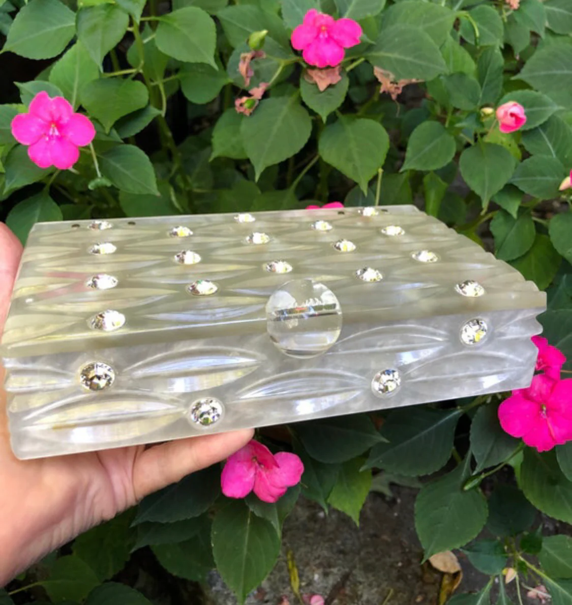 50s Rare Lucite Rhinestone Clutch by Maxim - Image 3