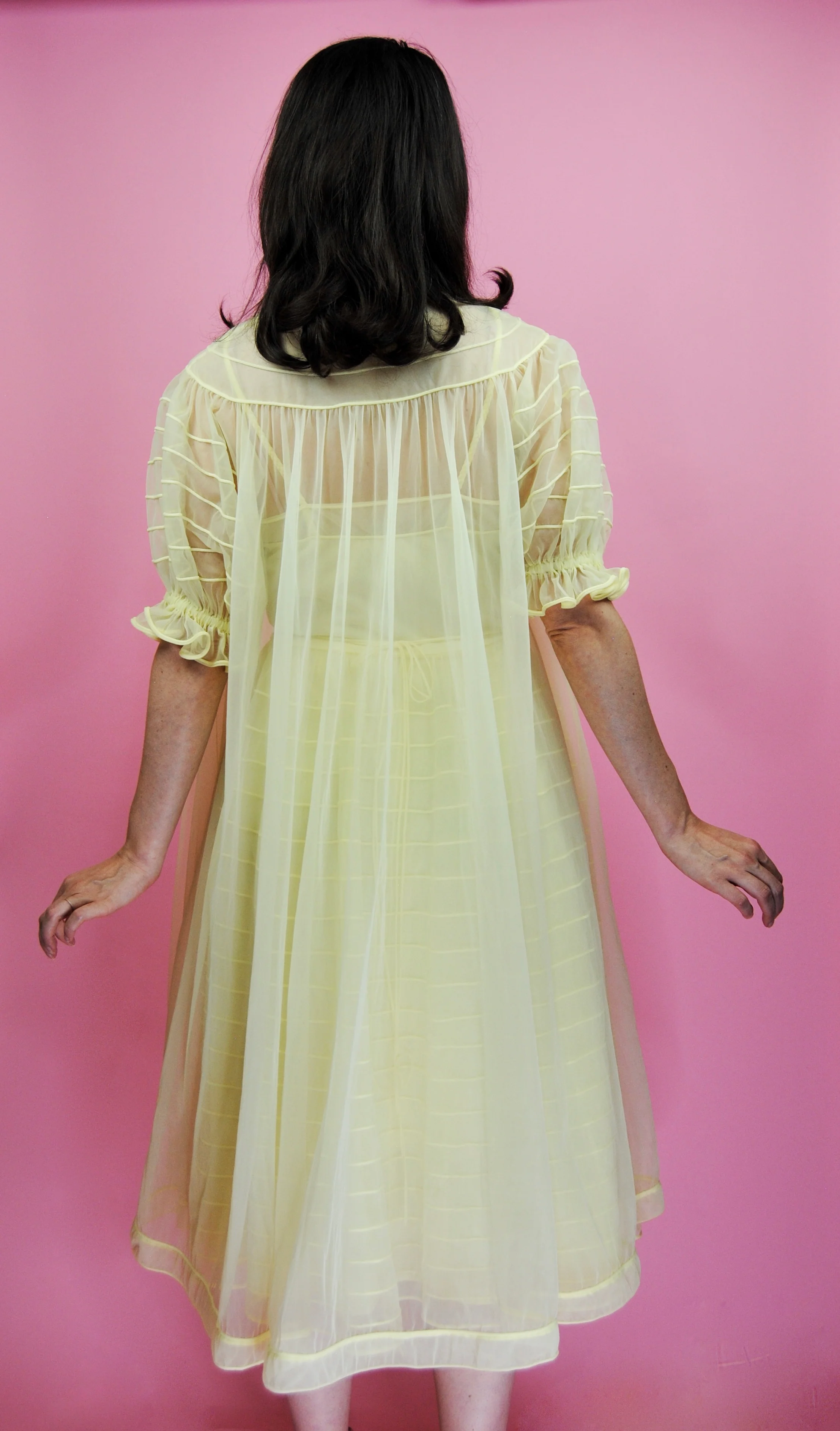 50s Rare Pale Yellow Night Gown Peignoir Set By Shadowline - Image 9