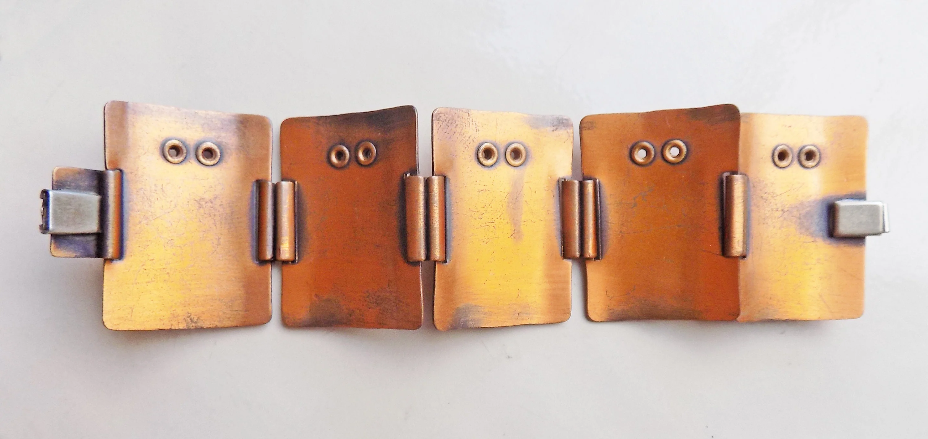 50s Rebajes "brazilian Mask" Copper Link Bracelet Primitive Cubist Wearable Art Figurative Art Jewelry Signed - Image 3