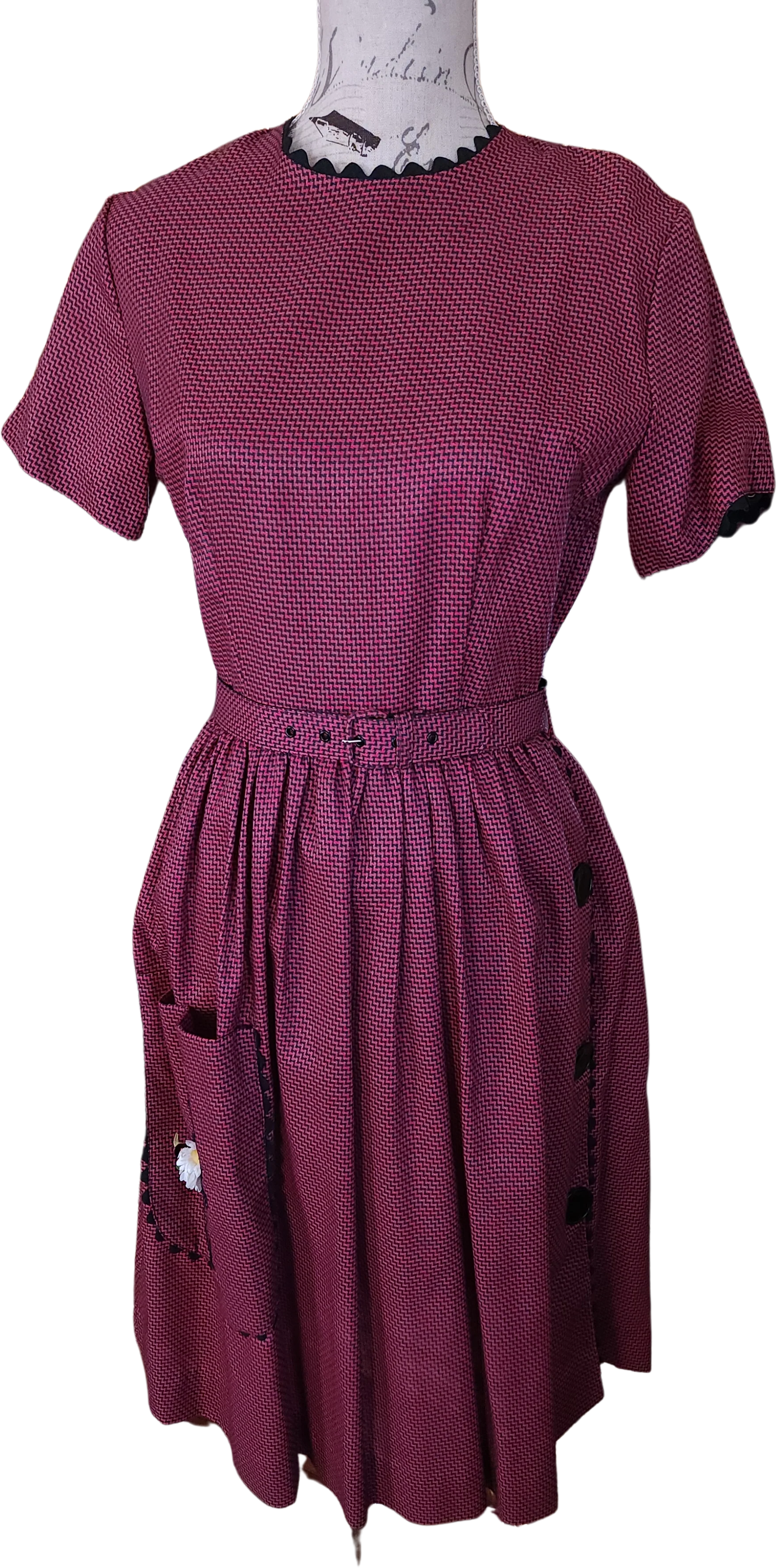 50s Red And Black Fit And Flare Day Dress Cute Details By Carol Brent Montgomery Ward