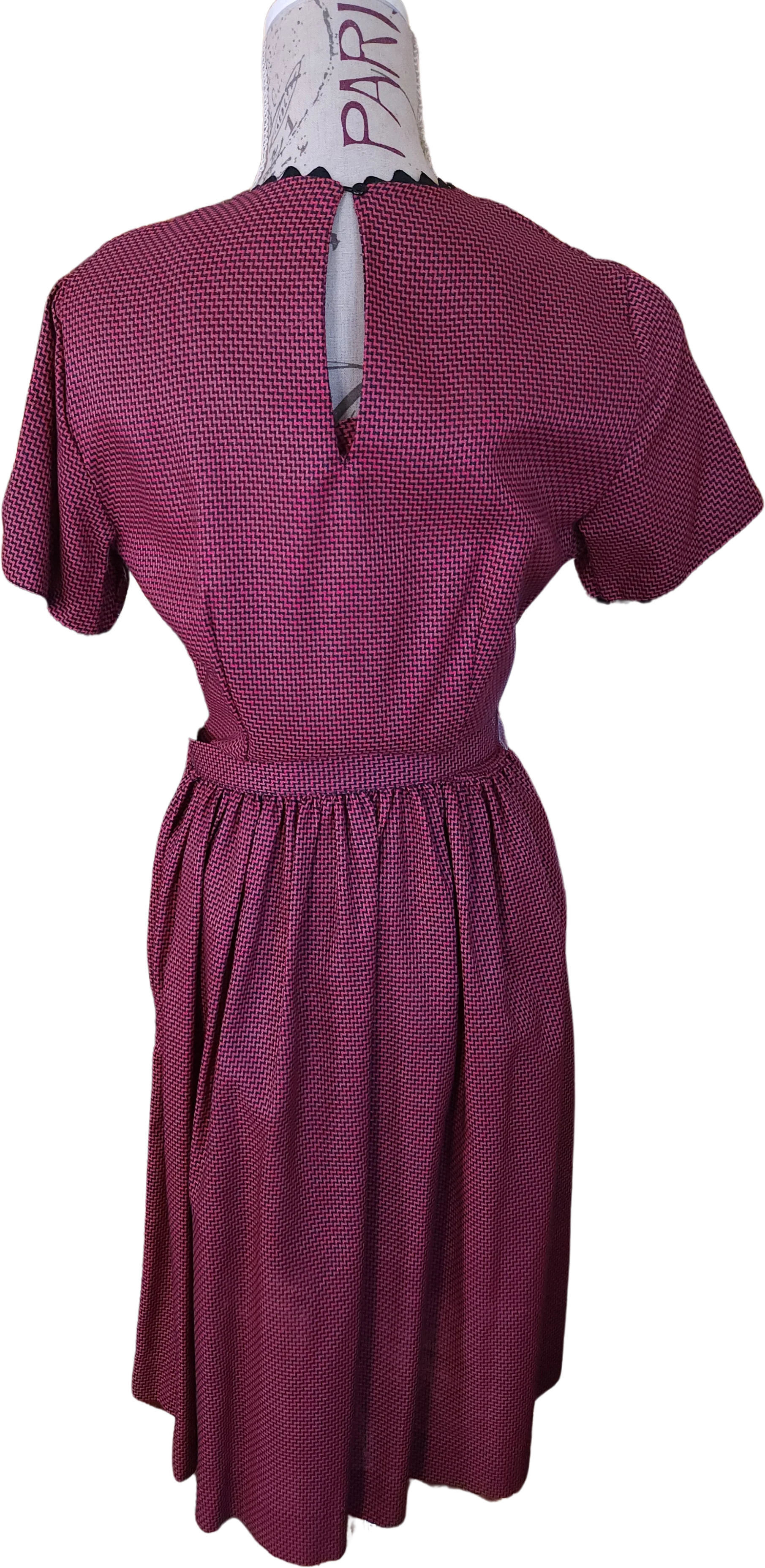 50s Red And Black Fit And Flare Day Dress Cute Details By Carol Brent Montgomery Ward - Image 2