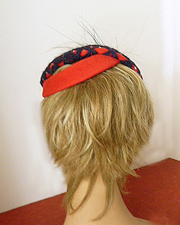 50s Red and Black Wool Lucy Hat with Feather and Sequins Mad Men Mcm Atomic R. H. Stern - Image 2