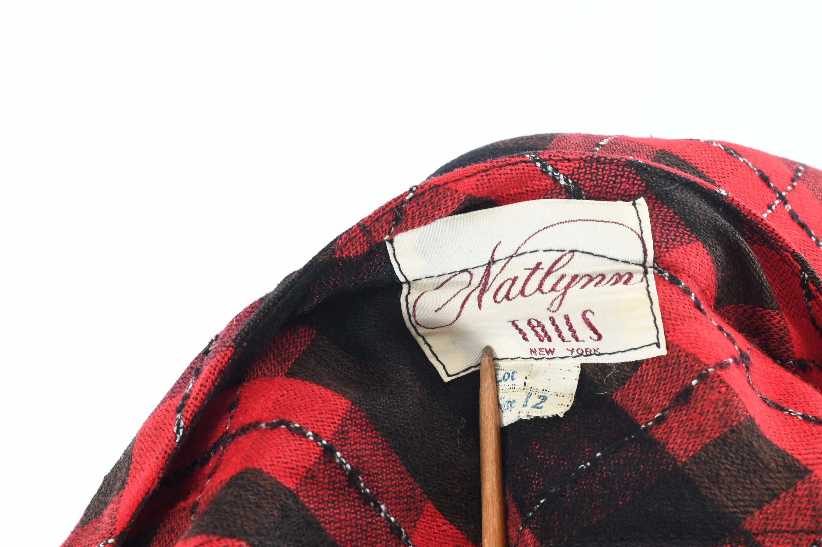 50s Red Black Plaid Pinup Cinch Waist Wiggle Dress By Natlynn Talls New York - Image 10