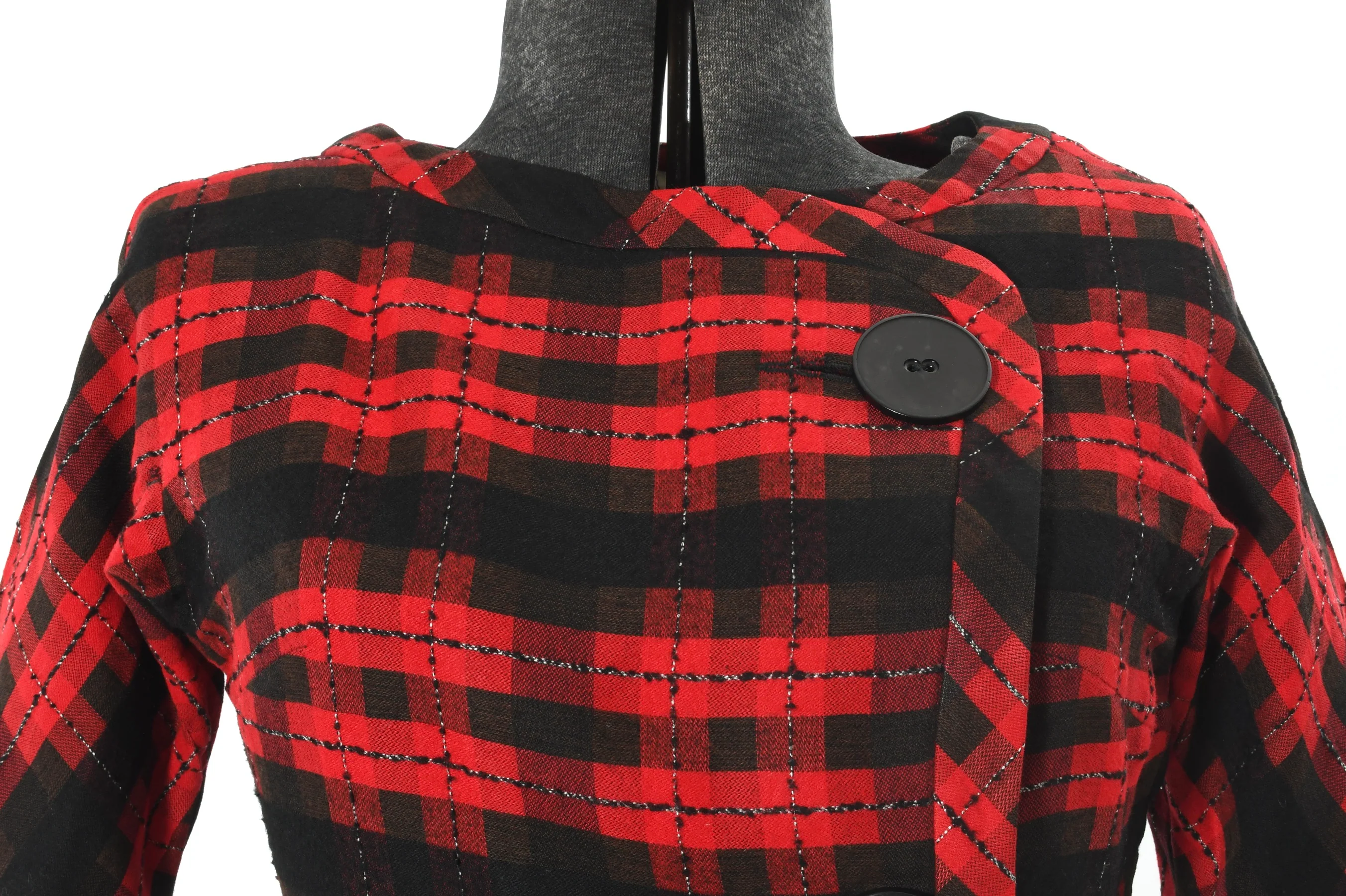50s Red Black Plaid Pinup Cinch Waist Wiggle Dress By Natlynn Talls New York - Image 4