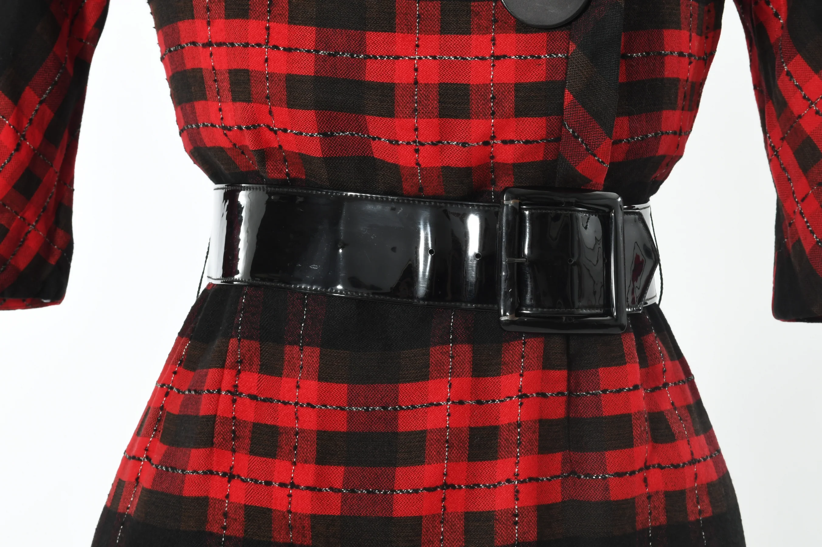 50s Red Black Plaid Pinup Cinch Waist Wiggle Dress By Natlynn Talls New York - Image 8