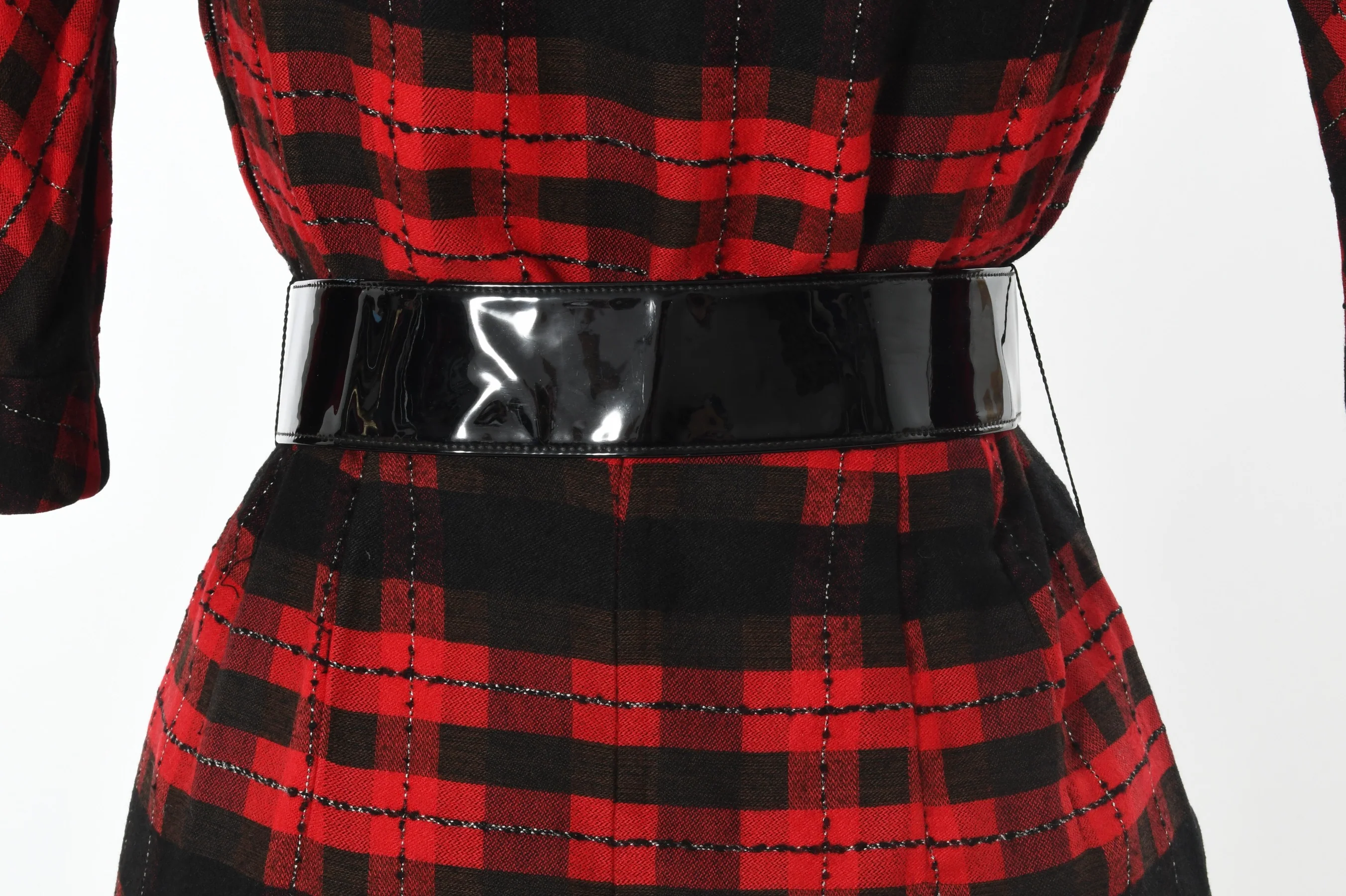 50s Red Black Plaid Pinup Cinch Waist Wiggle Dress By Natlynn Talls New York - Image 9