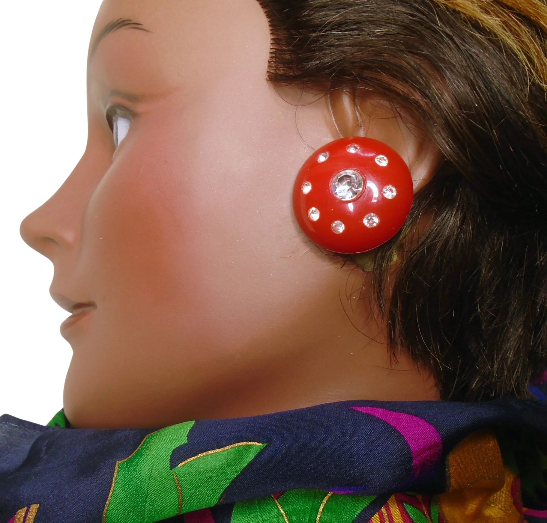 50s Red Clip On Earrings With Rhinestones Holidays?