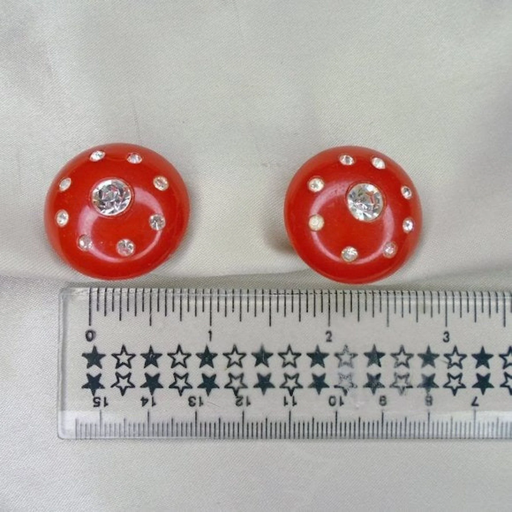 50s Red Clip On Earrings With Rhinestones Holidays? - Image 8